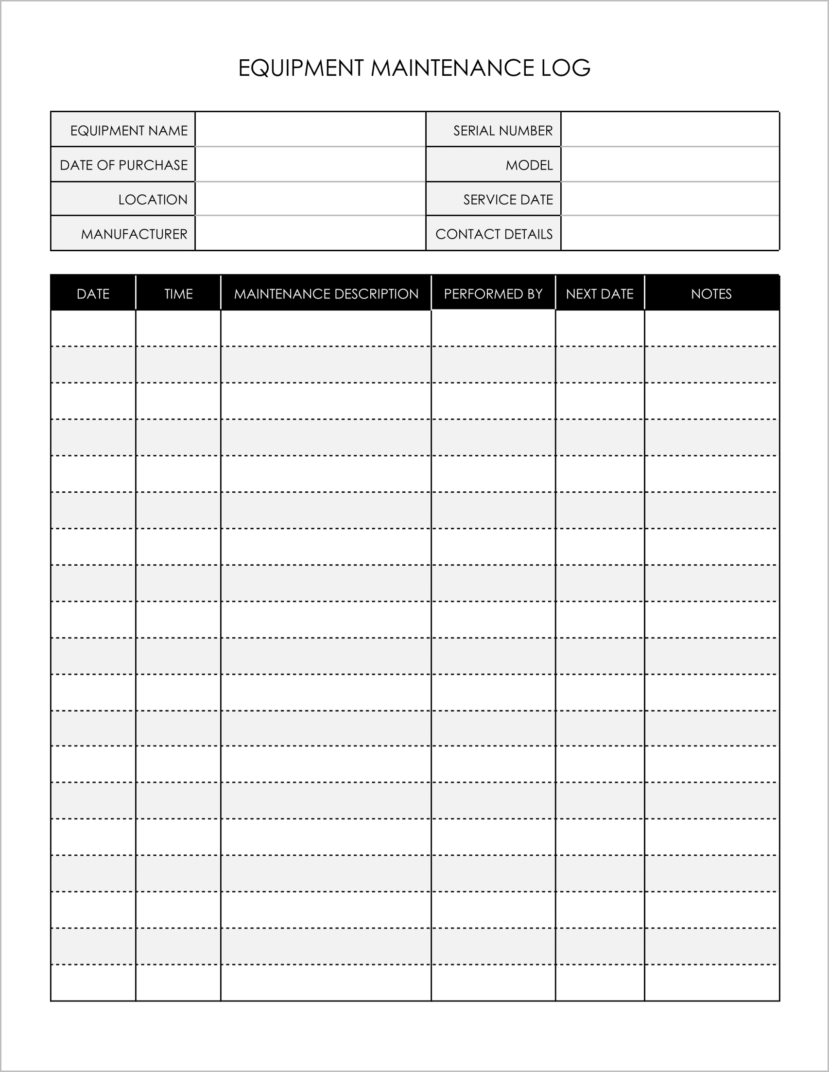 5 Free Equipment Maintenance Log Templates (PDF)