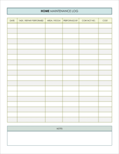 Free Home Maintenance Log Book Templates