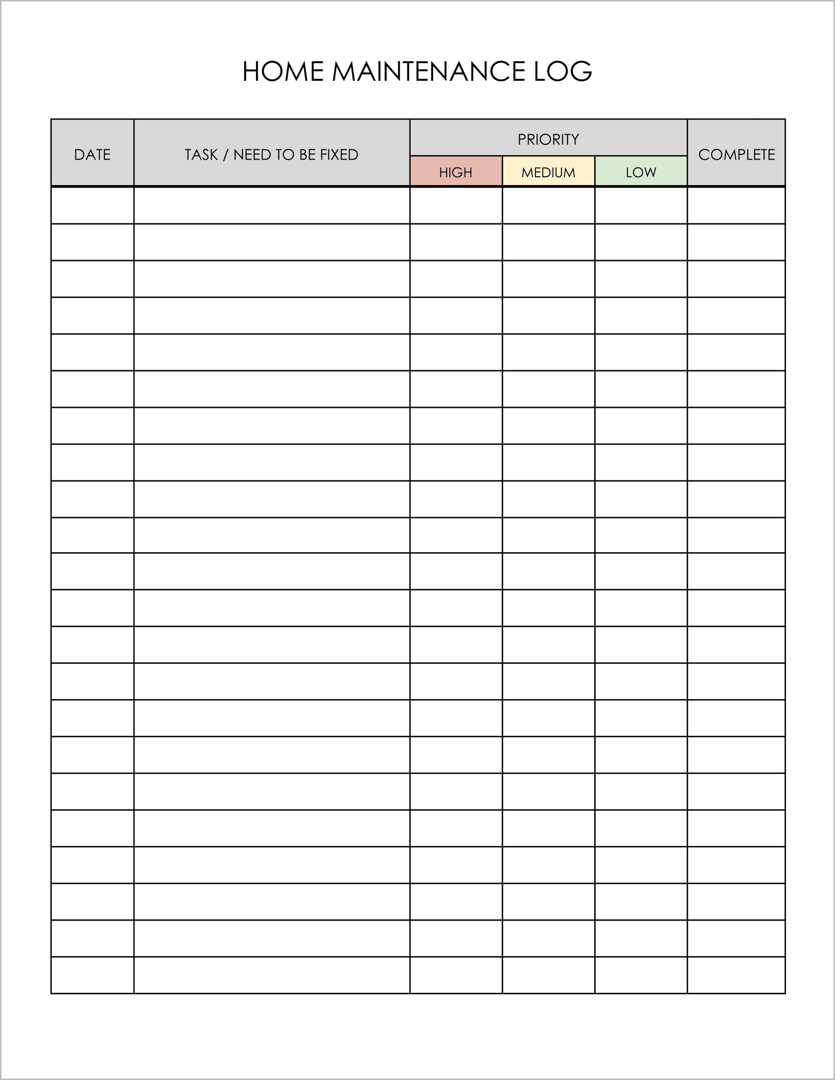Free Home Maintenance Log Book Templates