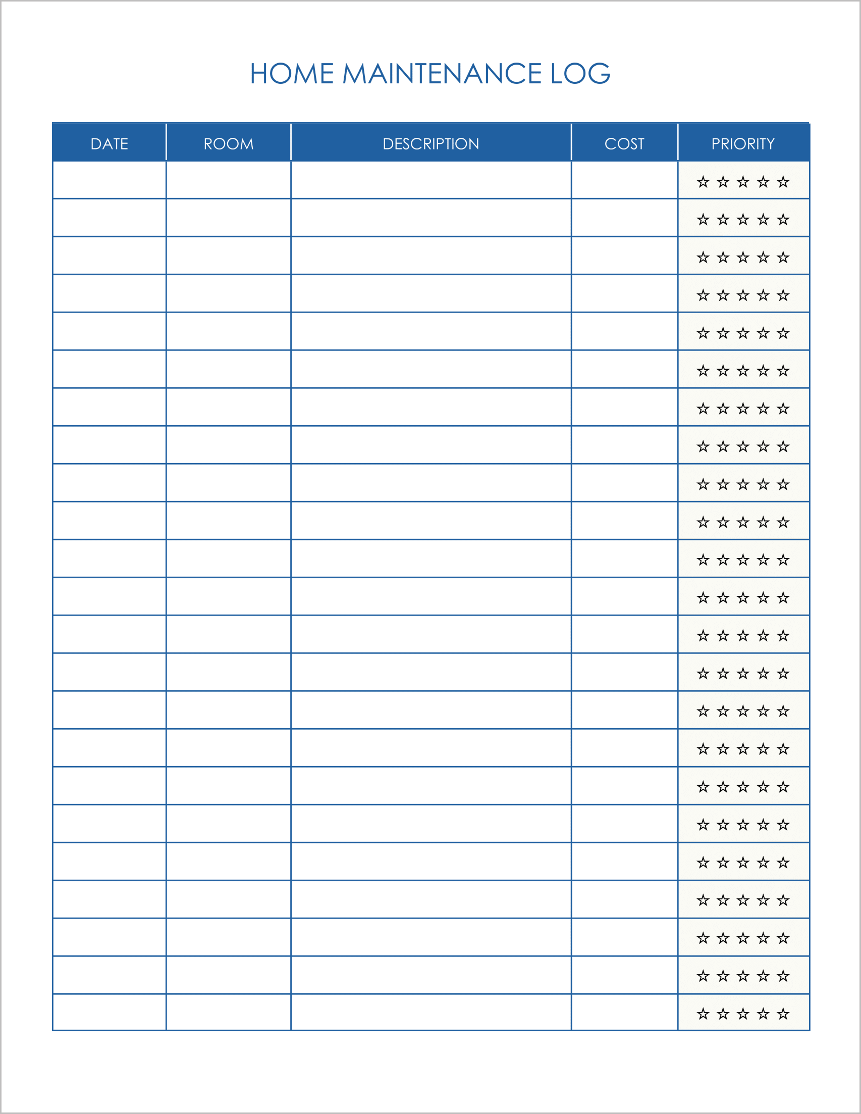 Free Home Maintenance Log Book Templates