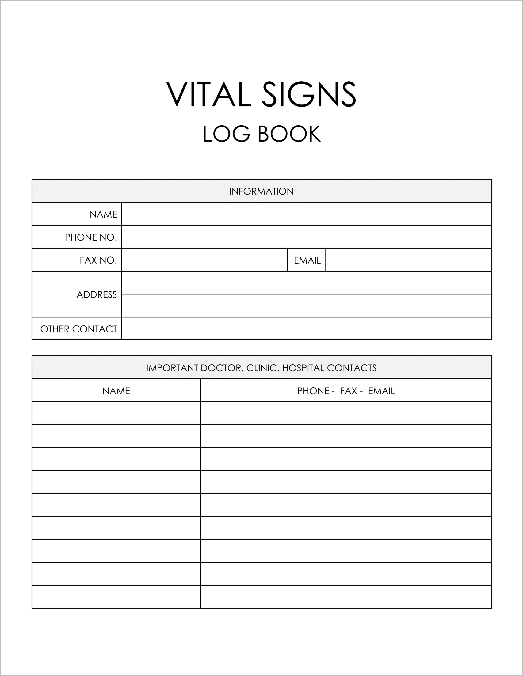 5 Free Printable Vital Signs Log Sheets