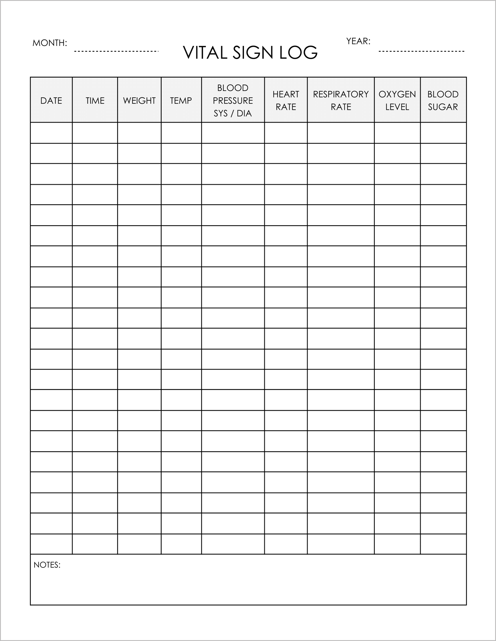 5 Free Printable Vital Signs Log Sheets