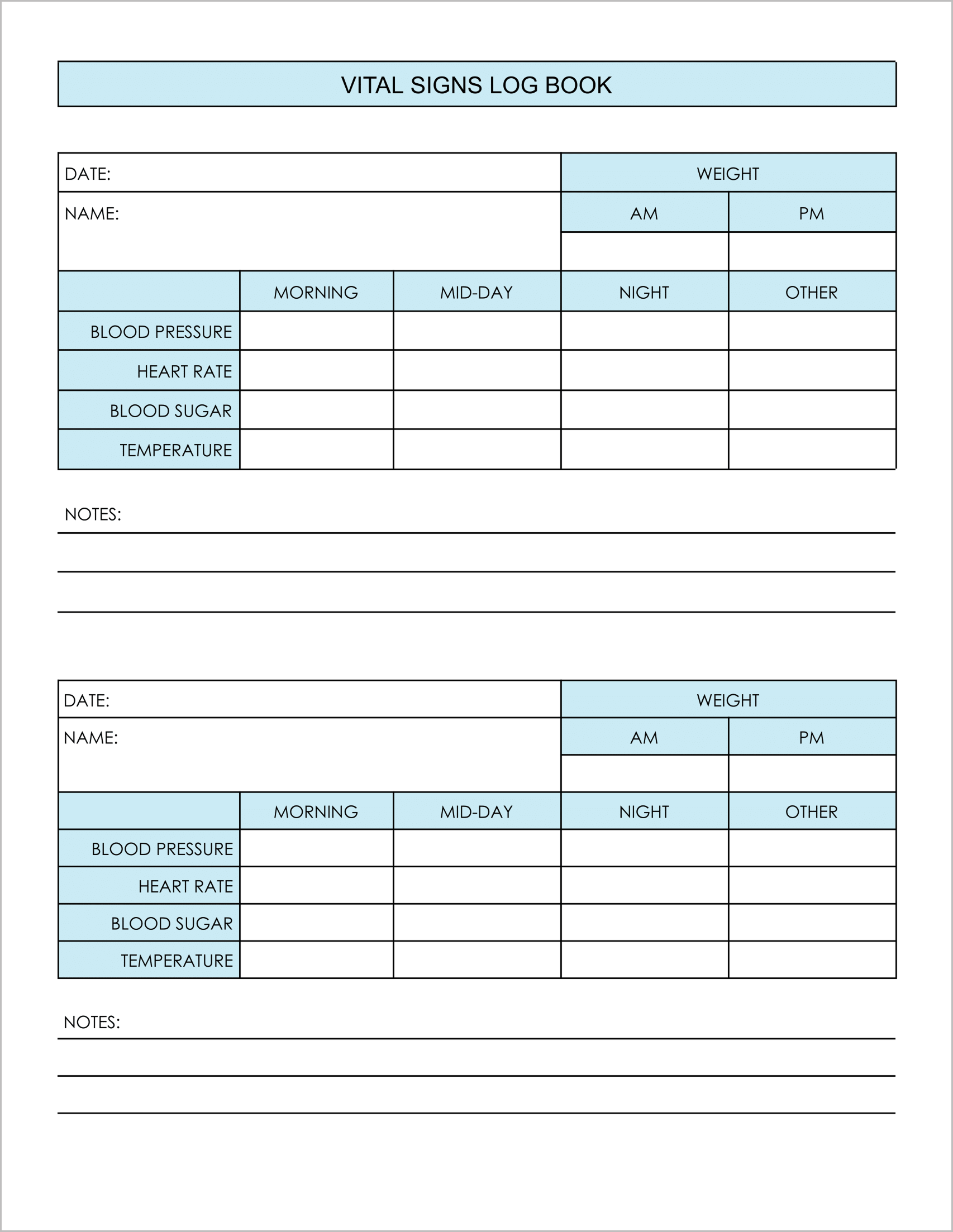 5 Free Printable Vital Signs Log Sheets