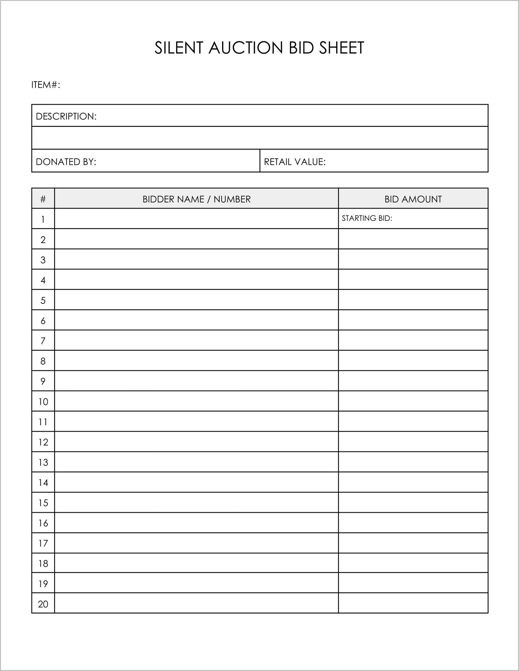7 Free Printable Silent Auction Bid Sheets