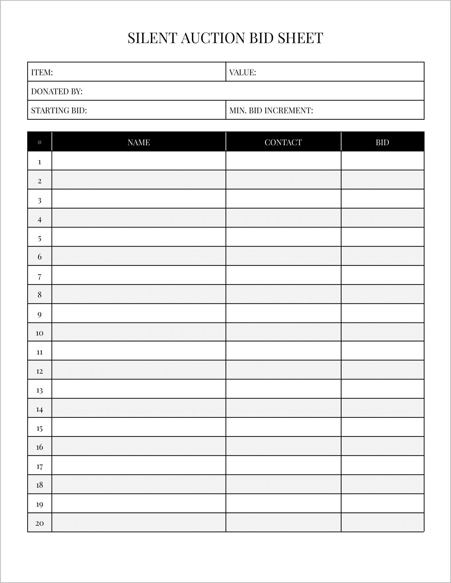 7 Free Printable Silent Auction Bid Sheets