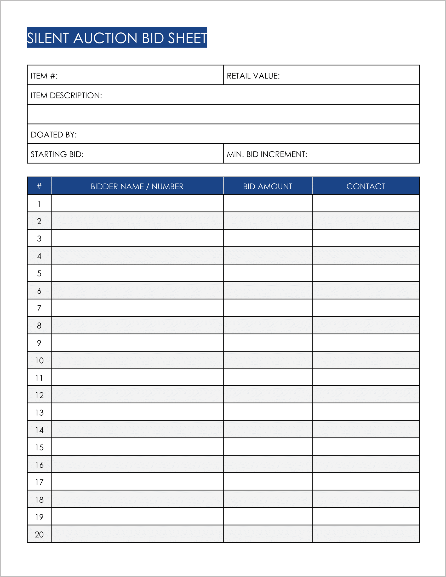 7 Free Printable Silent Auction Bid Sheets