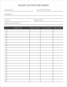 7 Free Printable Silent Auction Bid Sheets