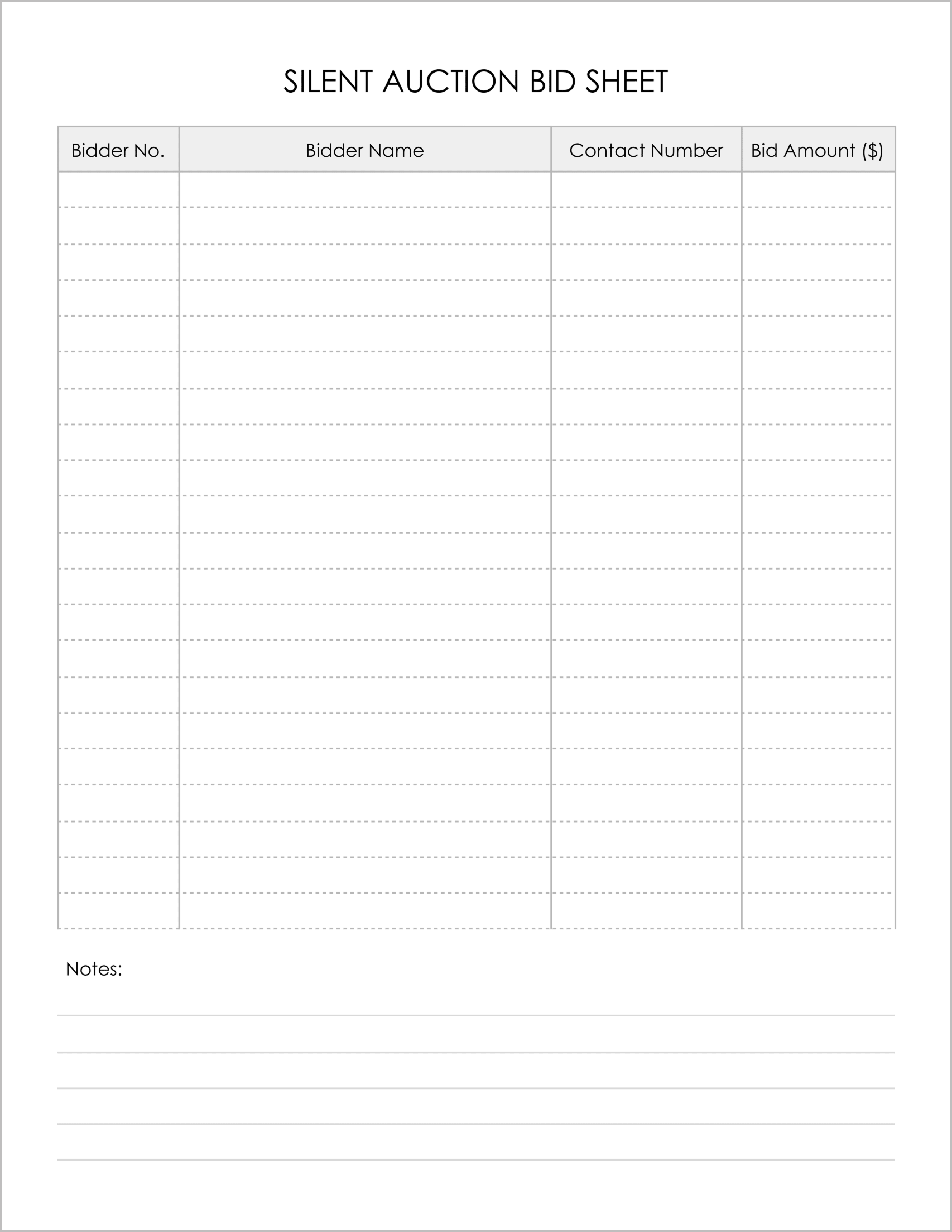 7 Free Printable Silent Auction Bid Sheets