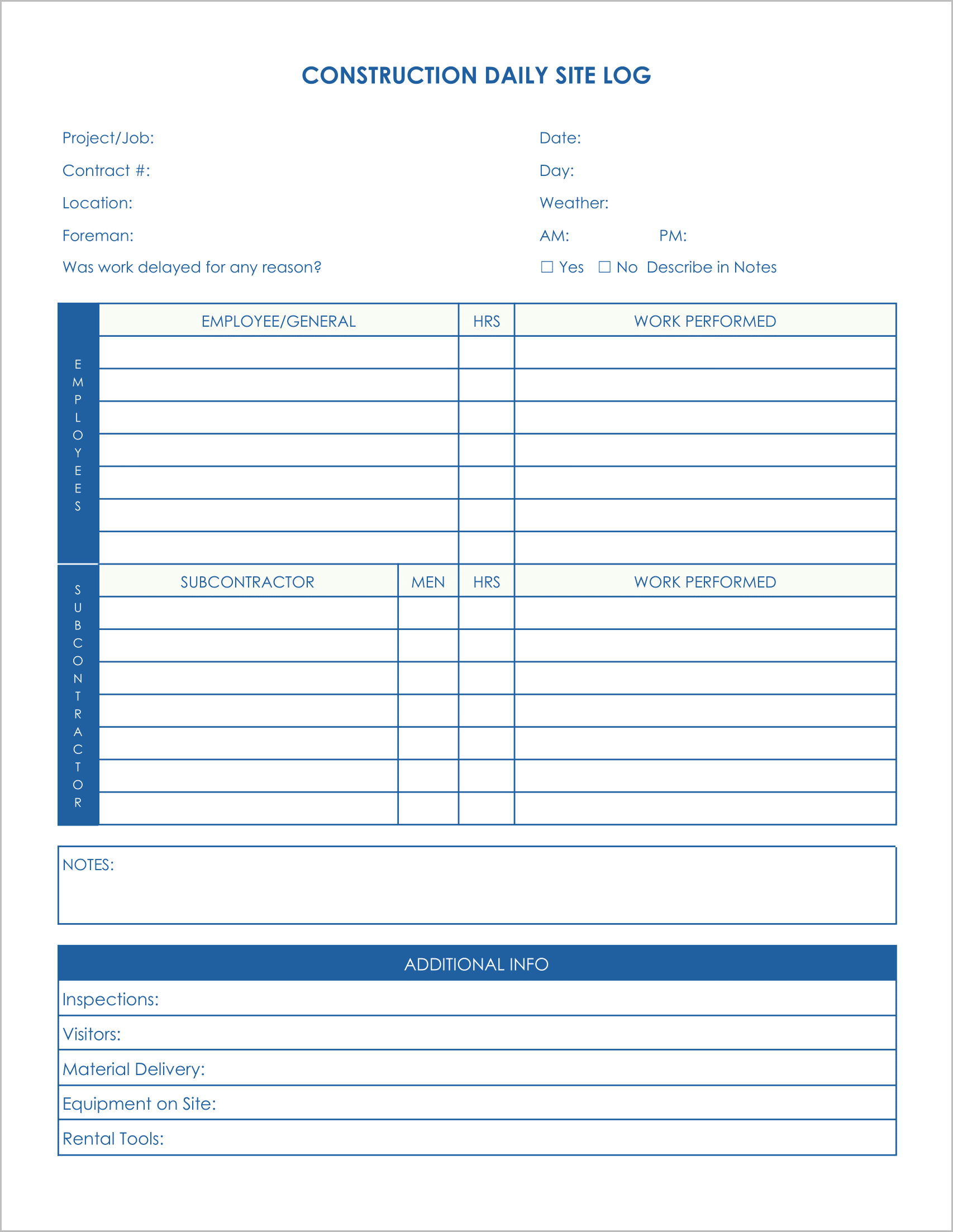 Construction Daily Site Logs