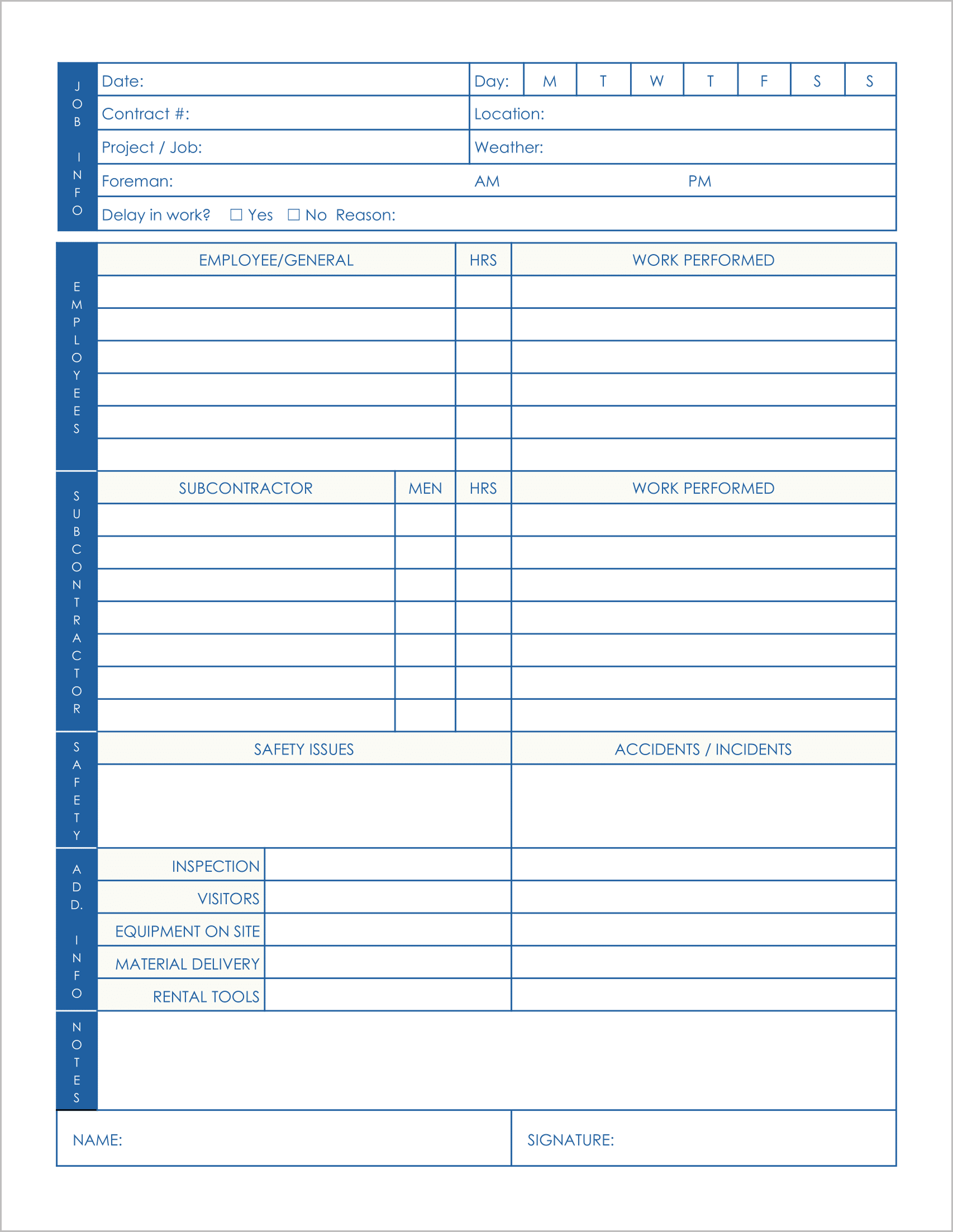 Construction Daily Site Logs