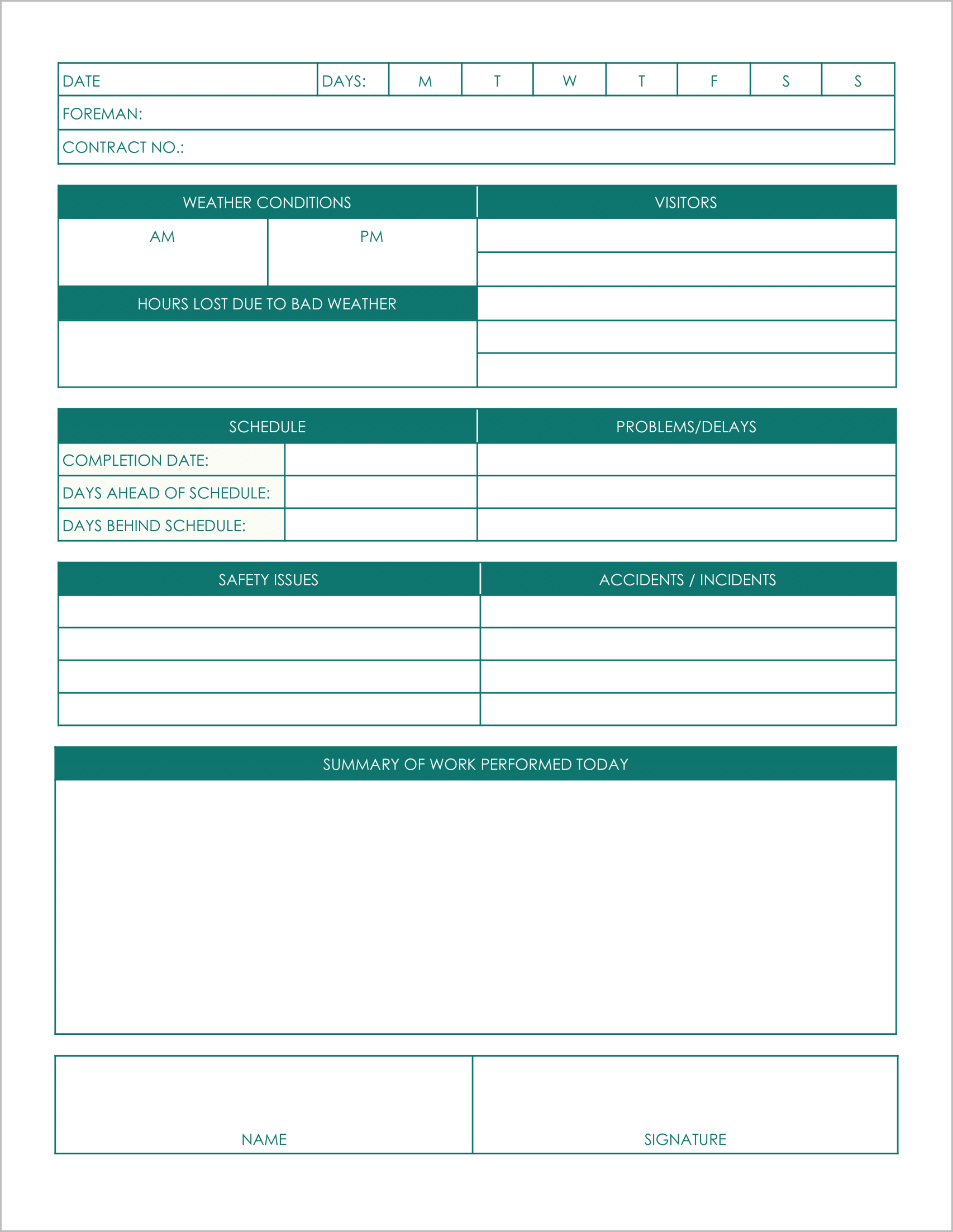 Construction Daily Site Logs