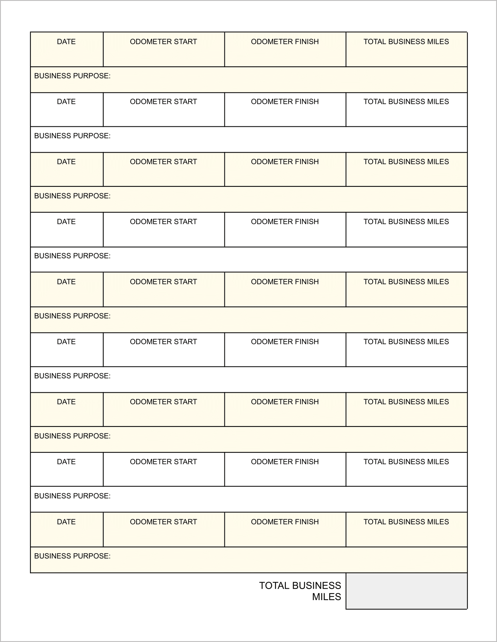 Free Mileage Log Templates
