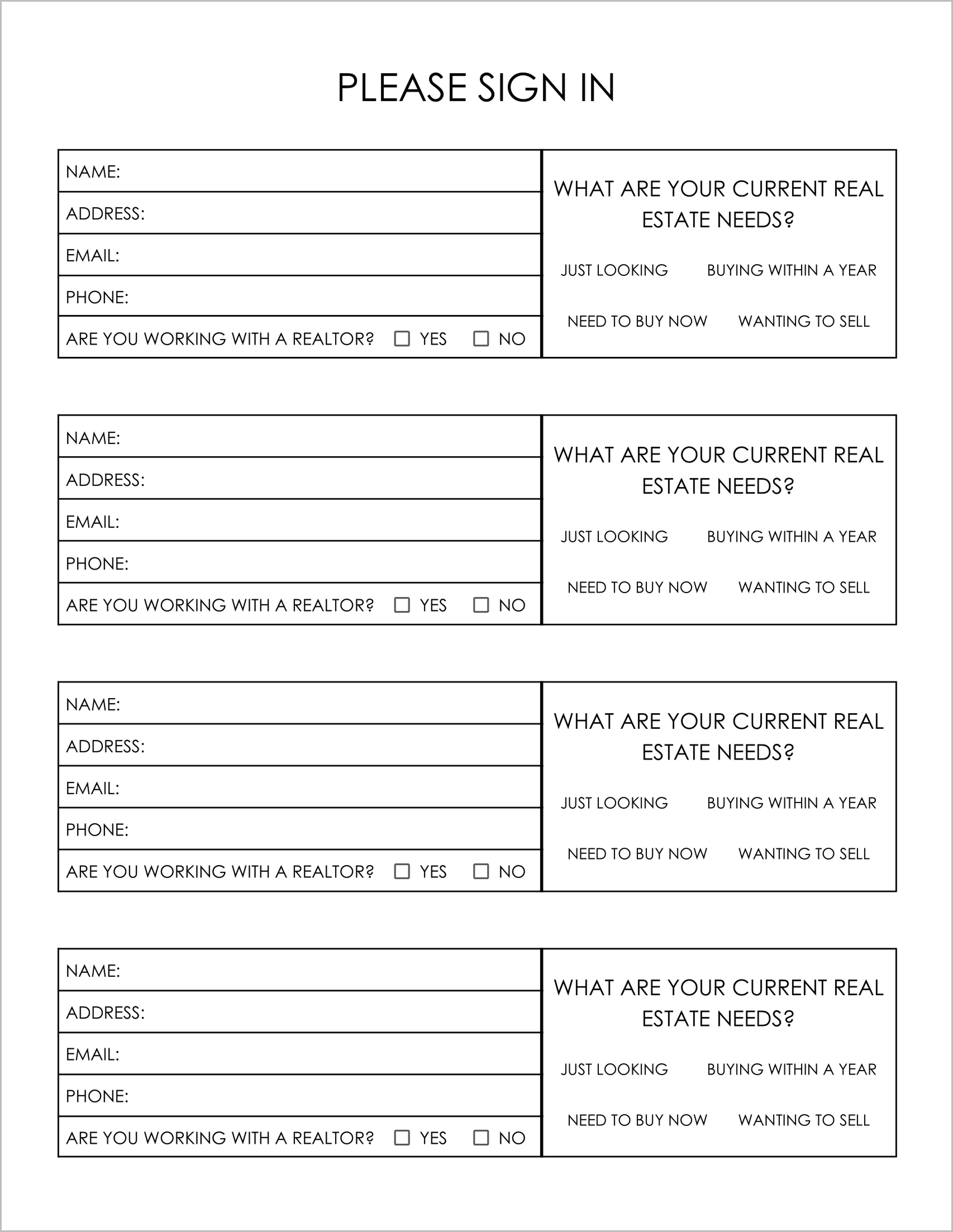 Free Open House Sign In Sheet Templates