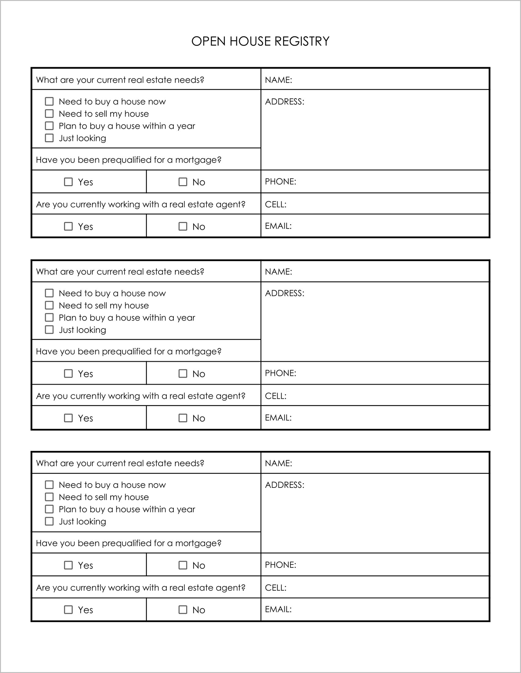 Free Open House Sign In Sheet Templates-2