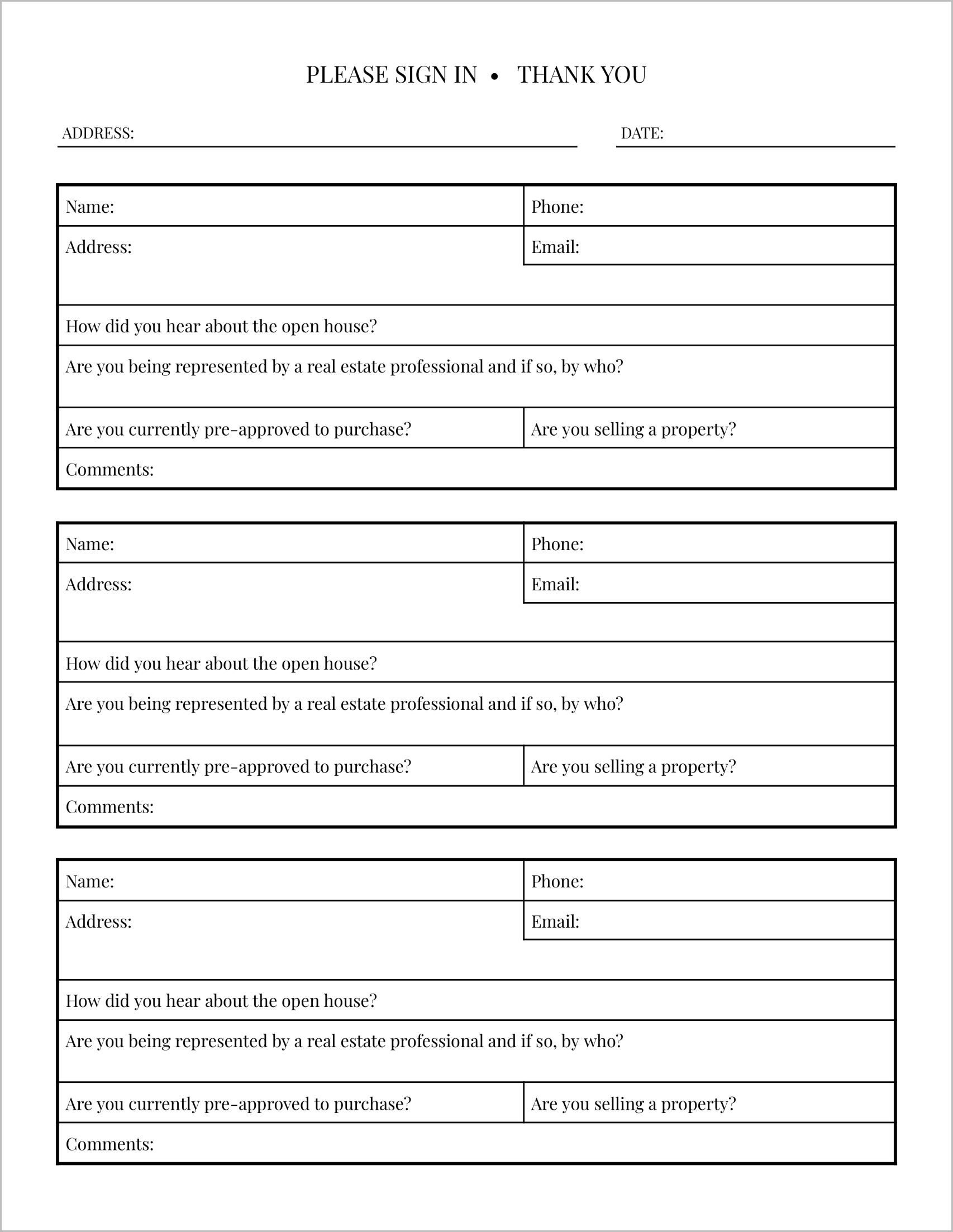 Free Open House Sign In Sheet Templates