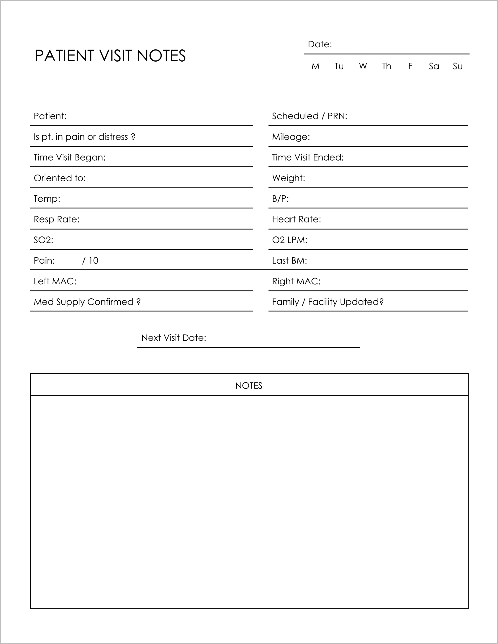 Free Printable Patient Visit Note Templates-5