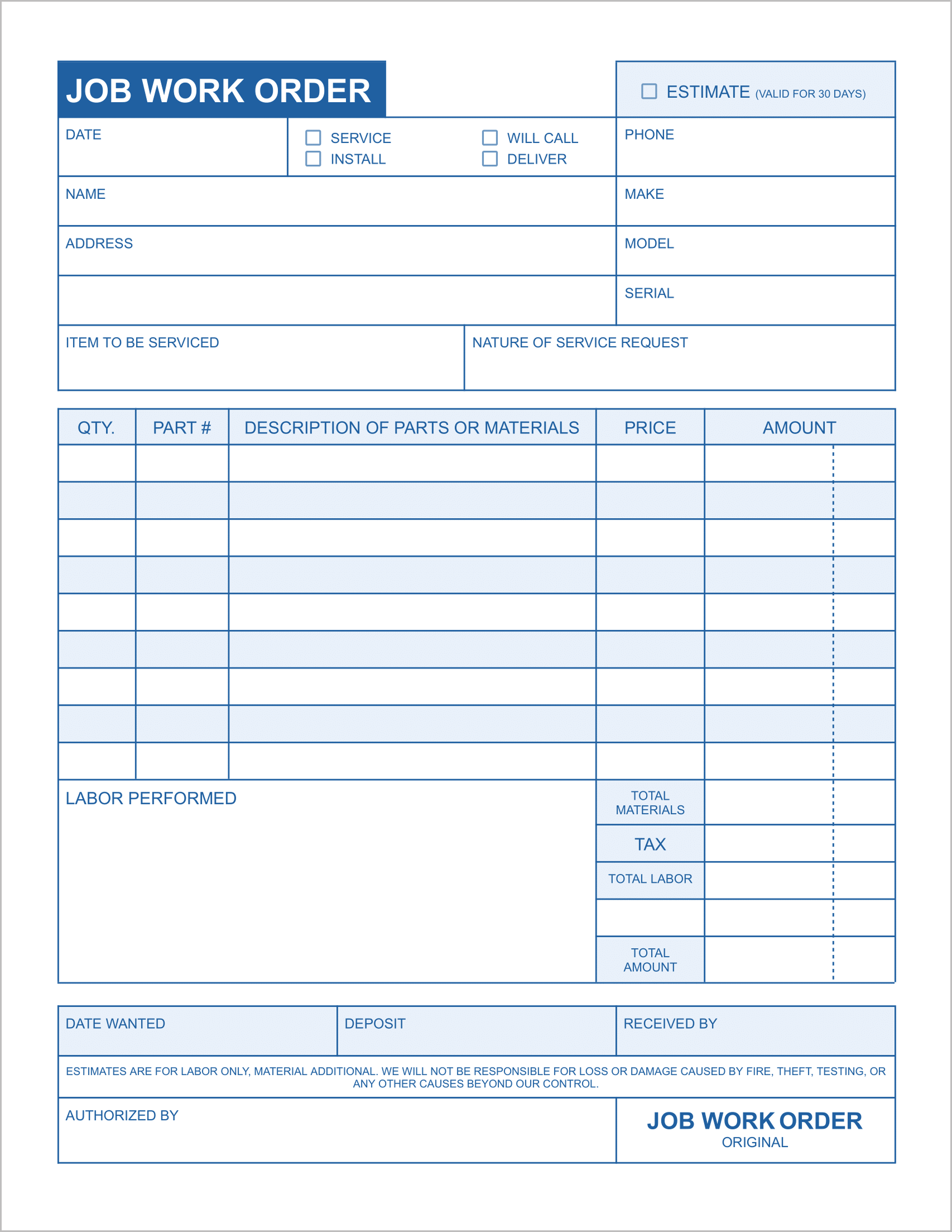 Free Job Work Order Templates