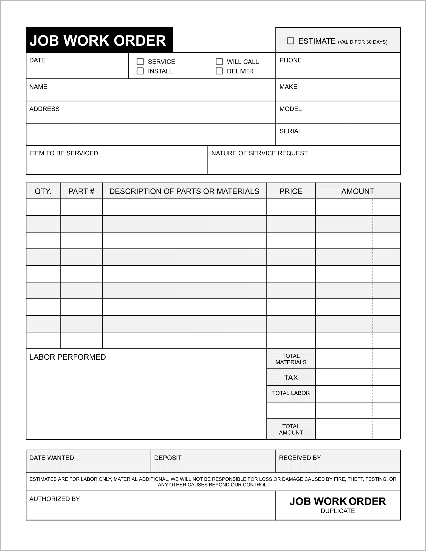 Free Job Work Order Templates