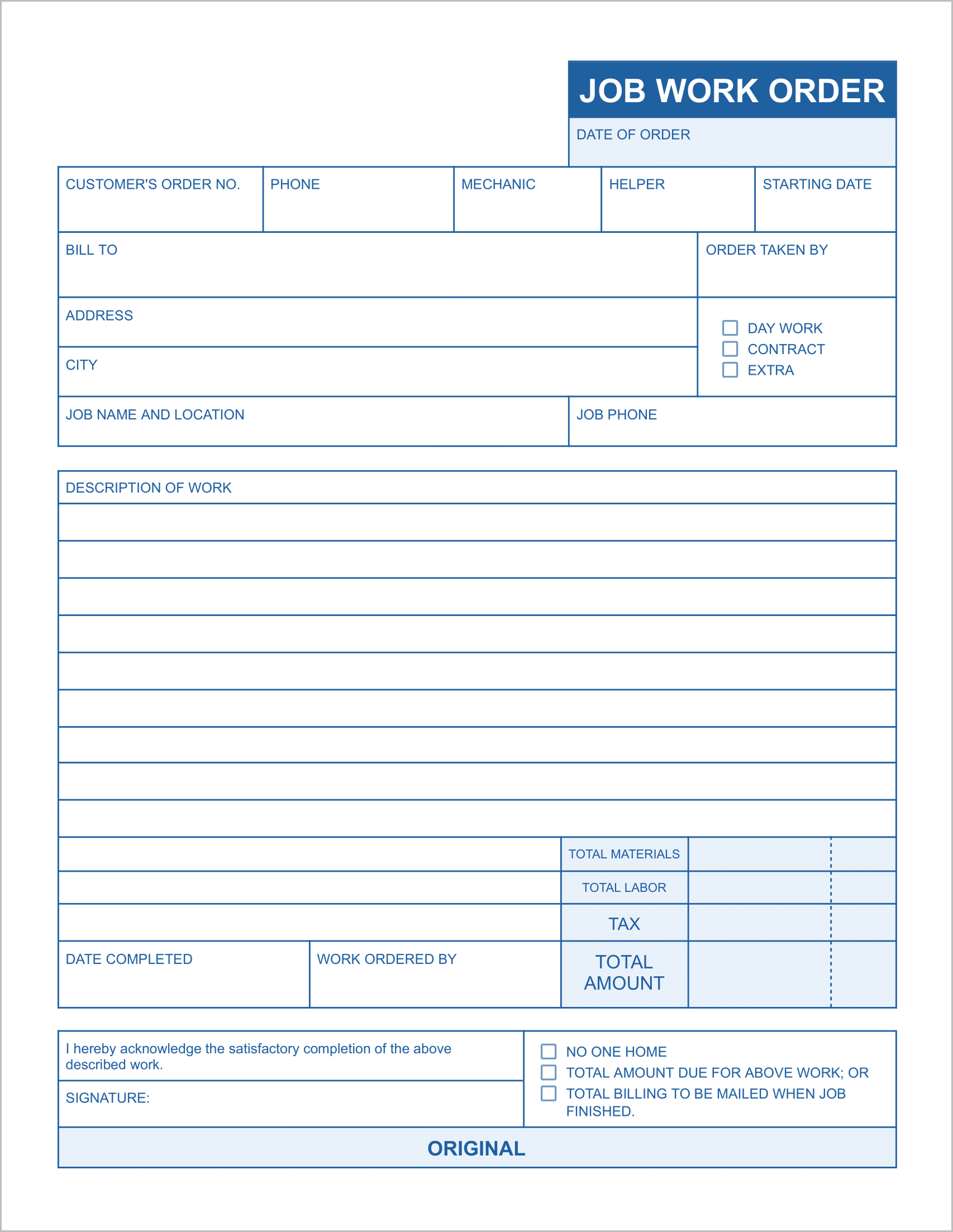 Free Job Work Order Templates