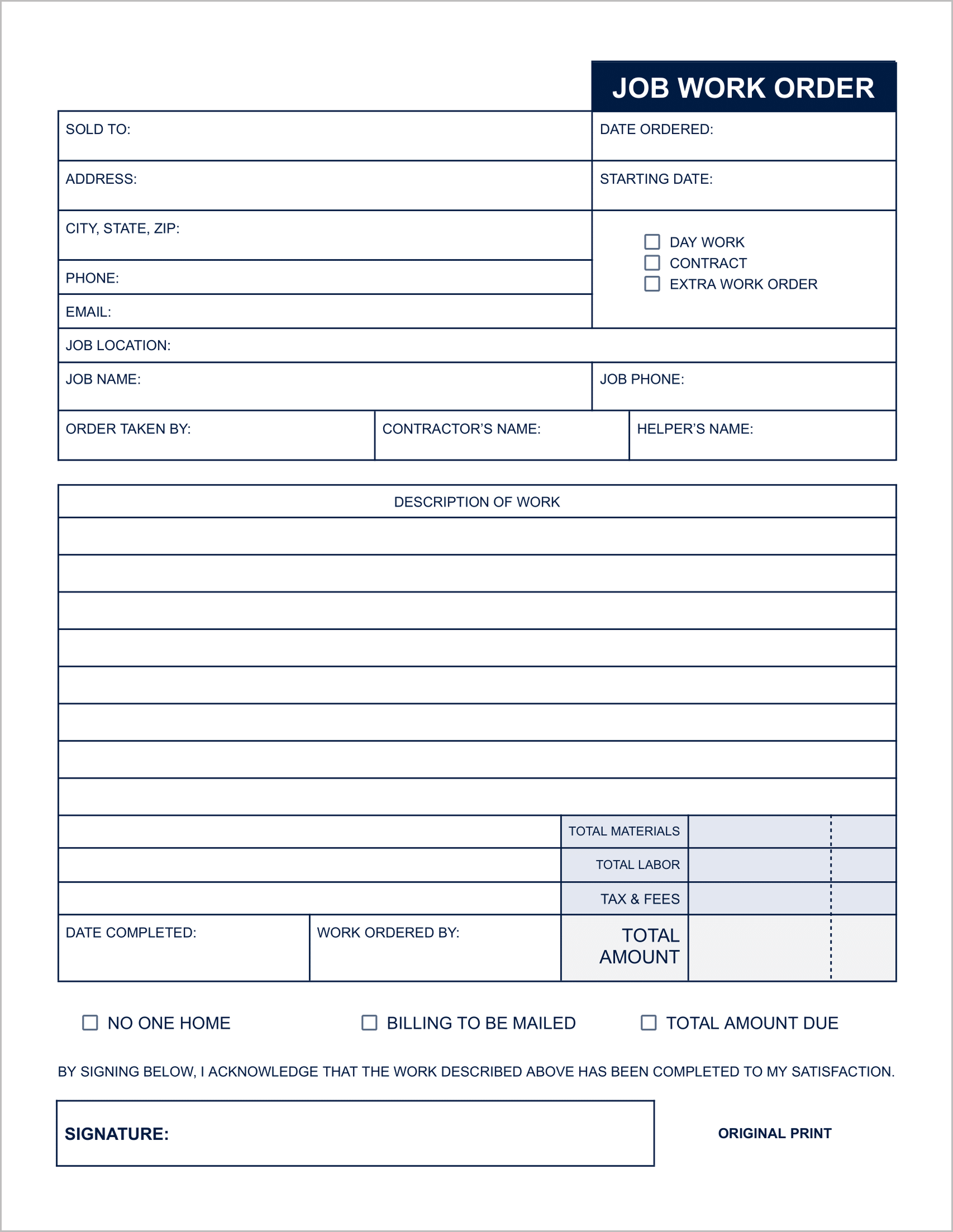 Free Job Work Order Templates
