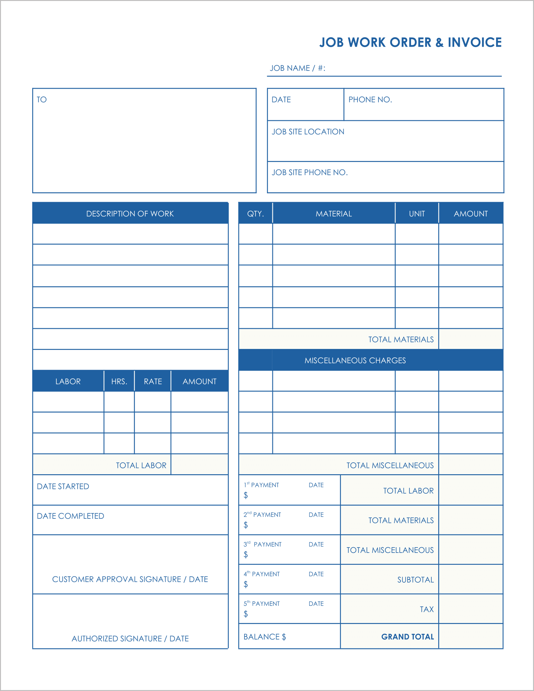 Free Job Work Order Templates