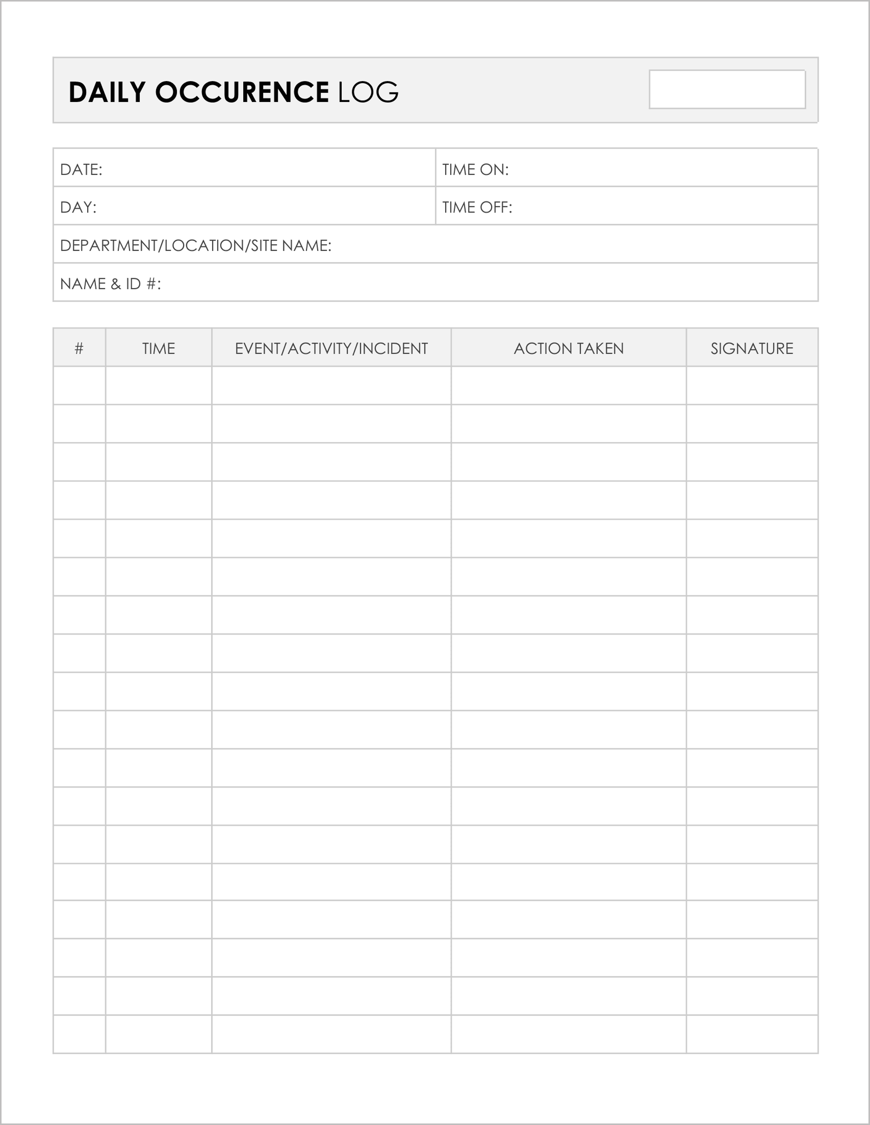 5 Free Daily Occurrence Log Templates 
