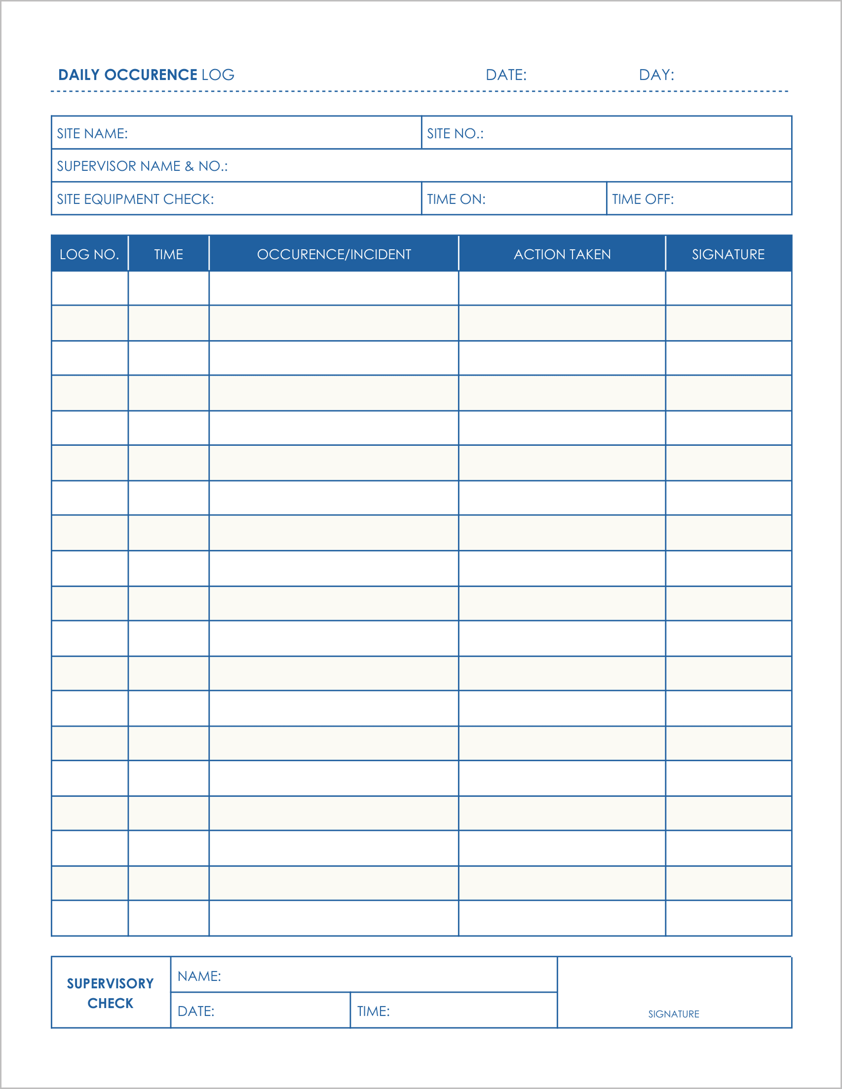 5 Free Daily Occurrence Log Templates