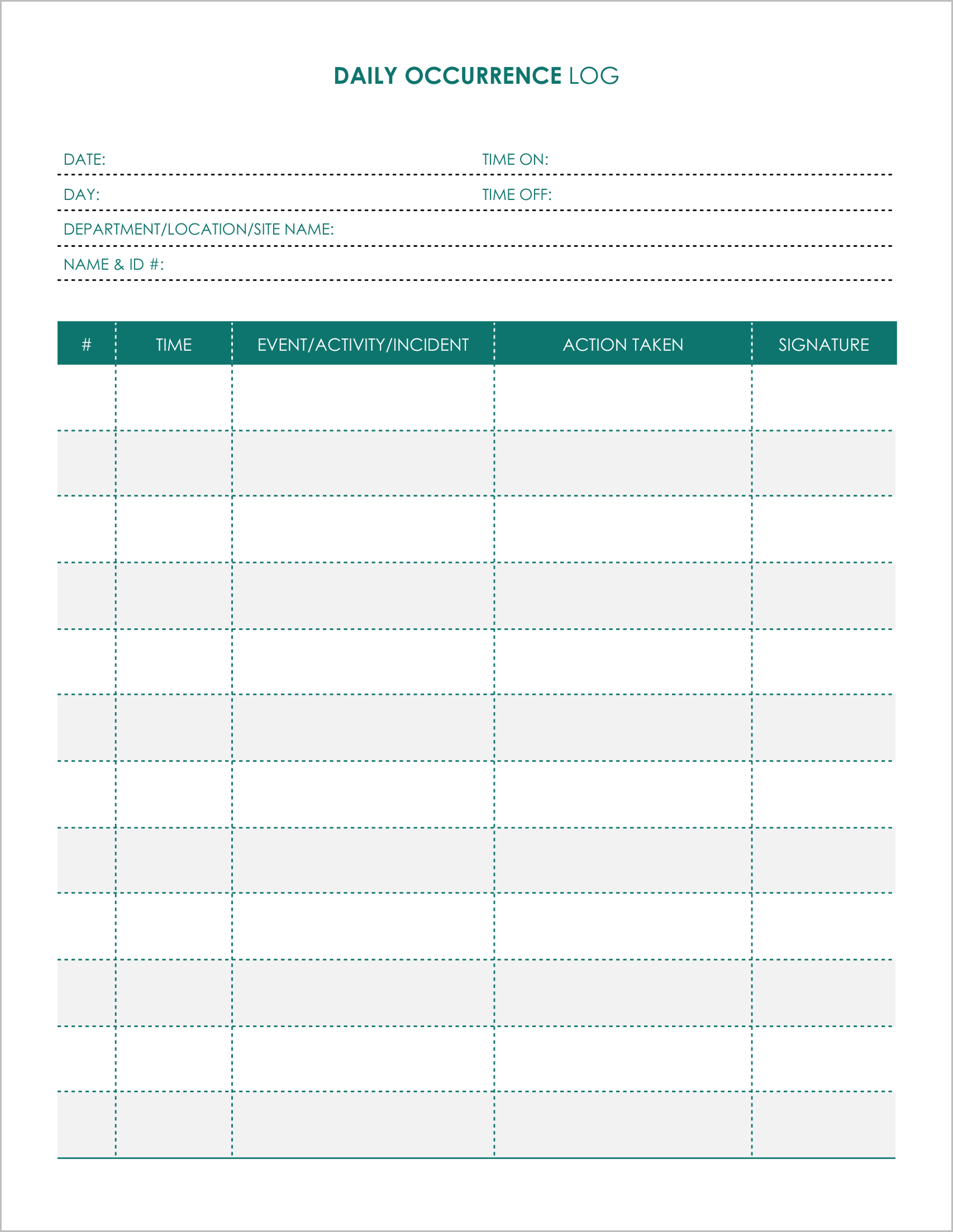 5 Free Daily Occurrence Log Templates 