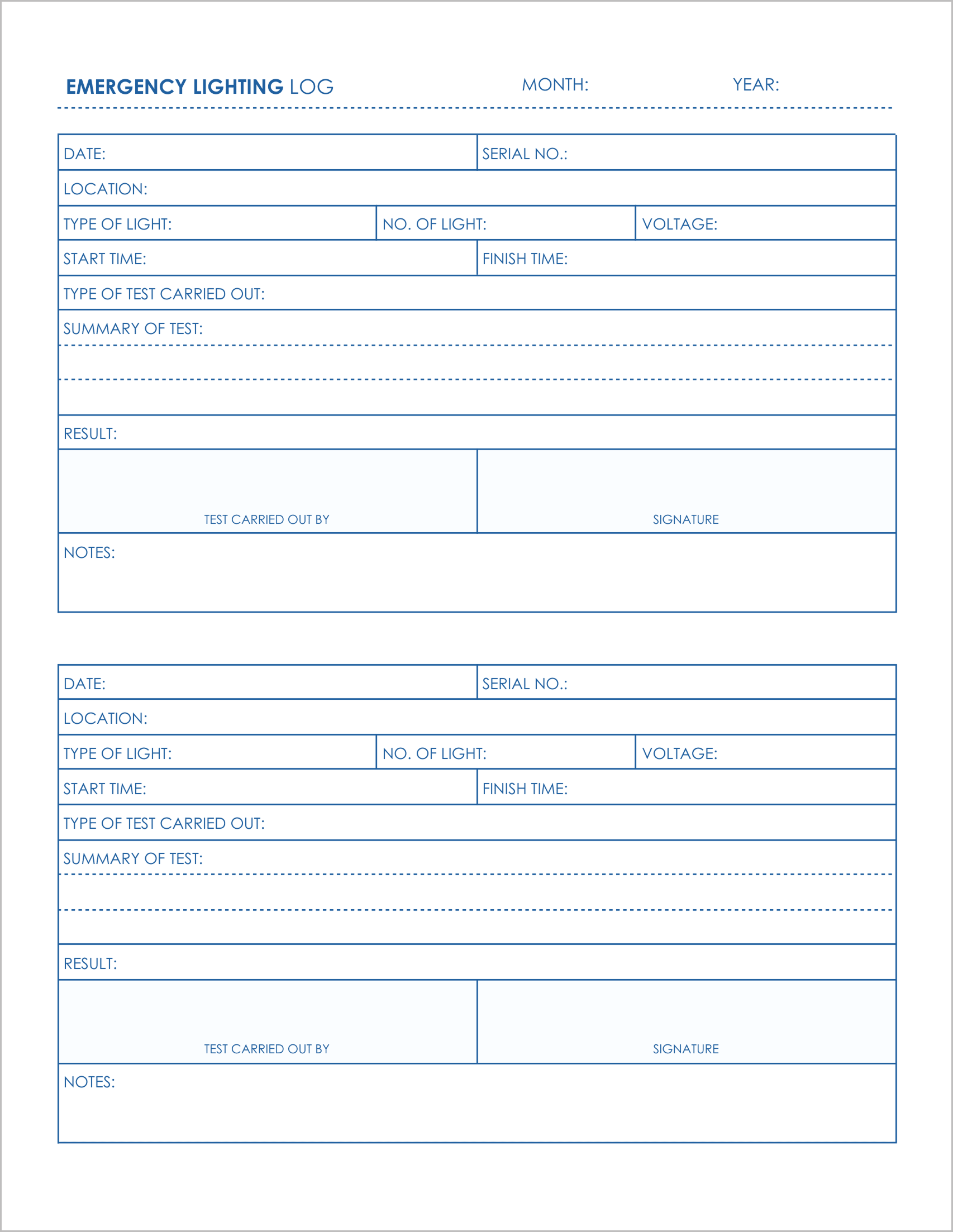 5 Free Emergency Lighting Log Templates