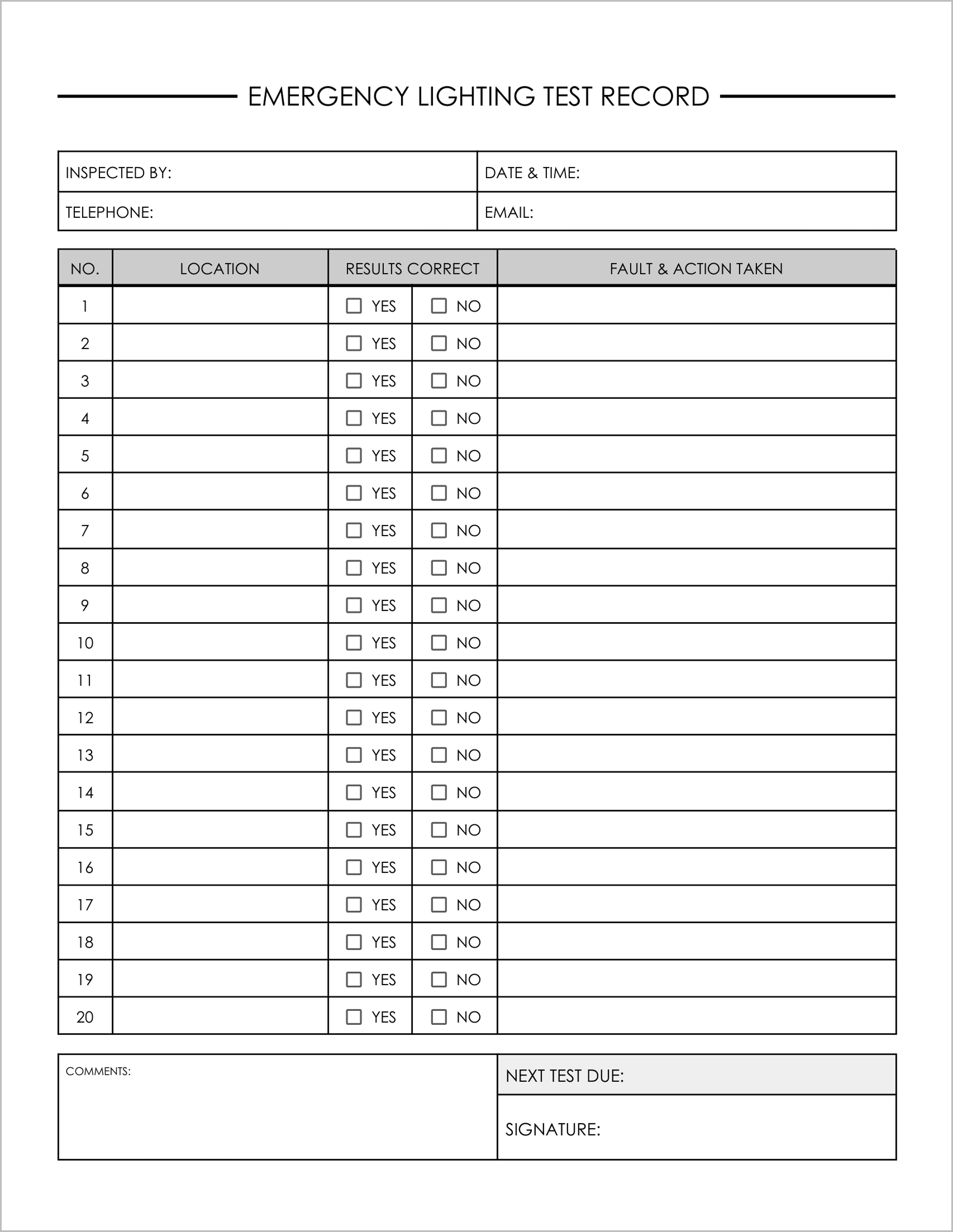 5 Free Emergency Lighting Log Templates