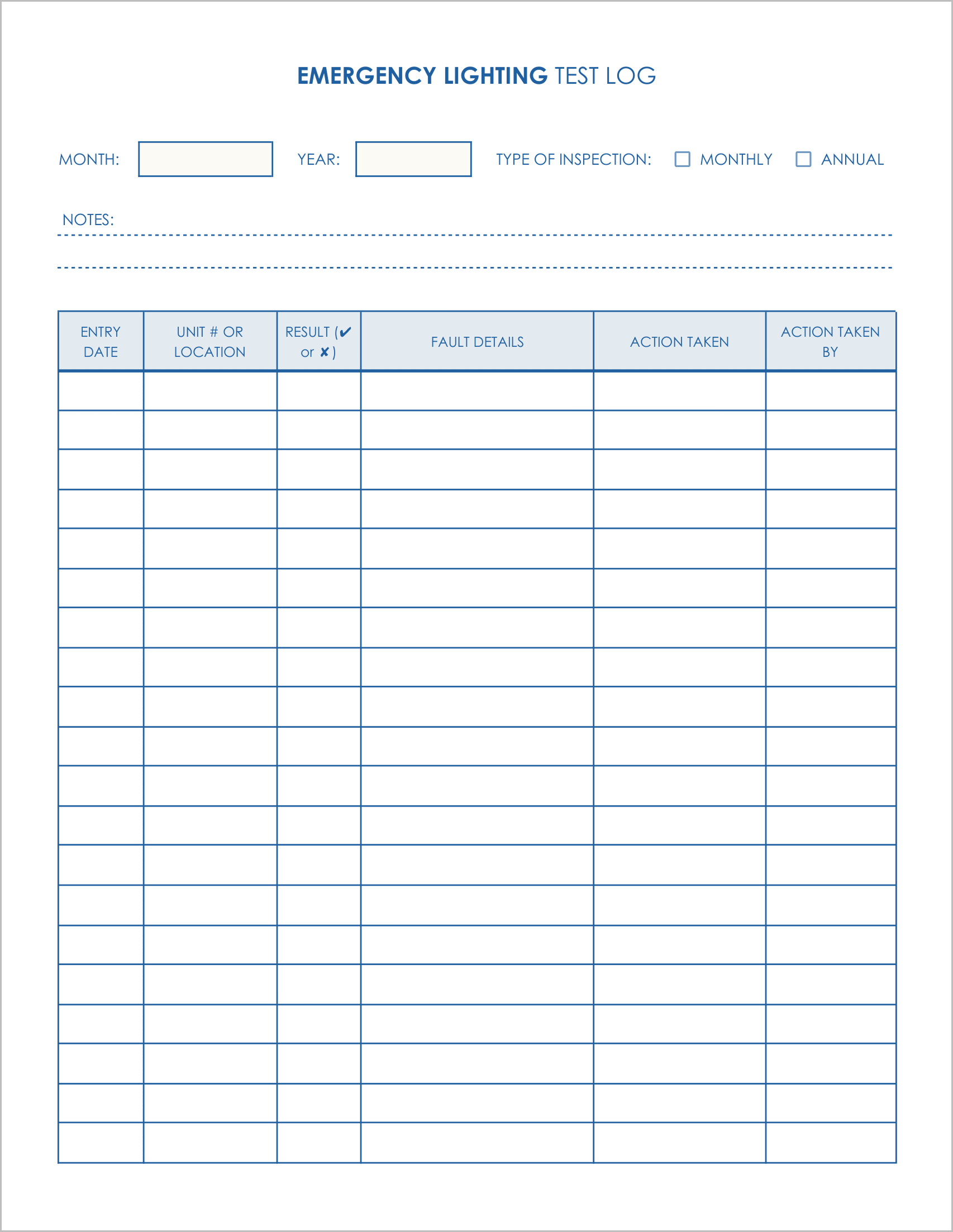 5 Free Emergency Lighting Log Templates