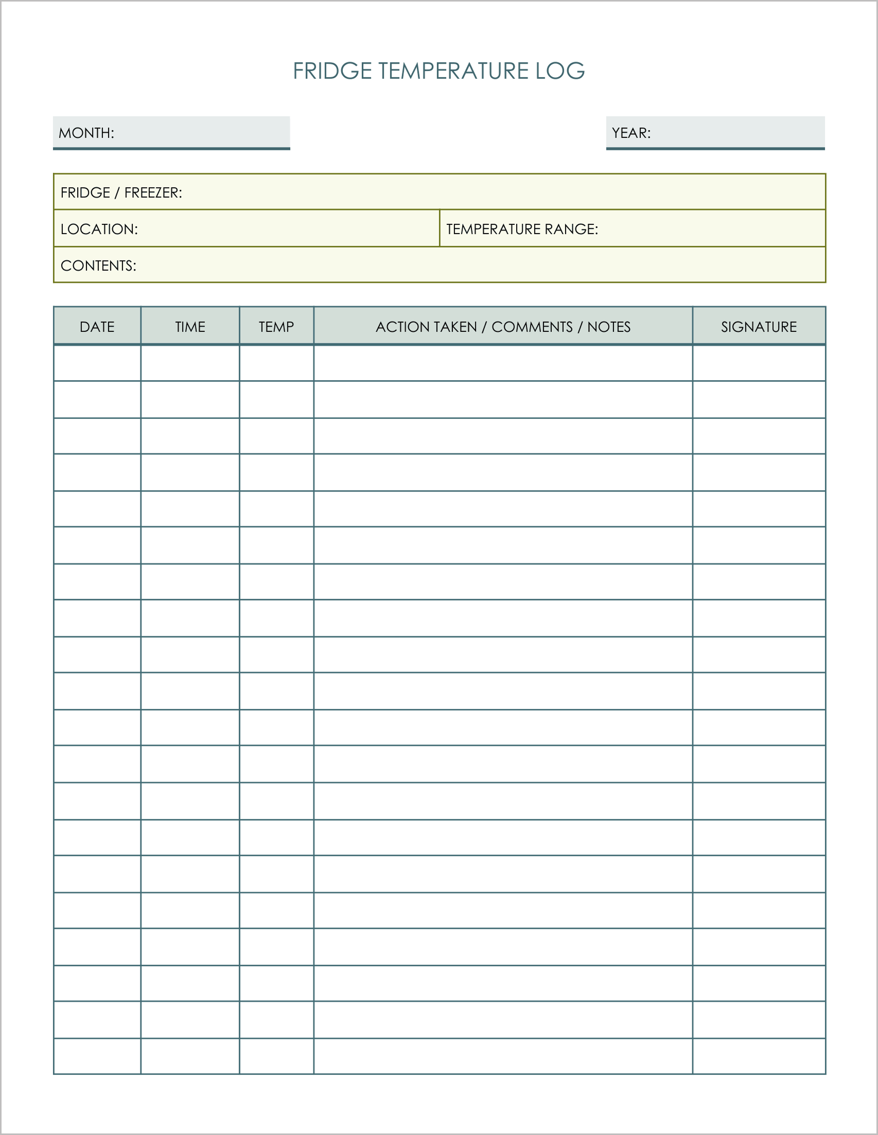 5 Free Fridge Temperature Log Templates