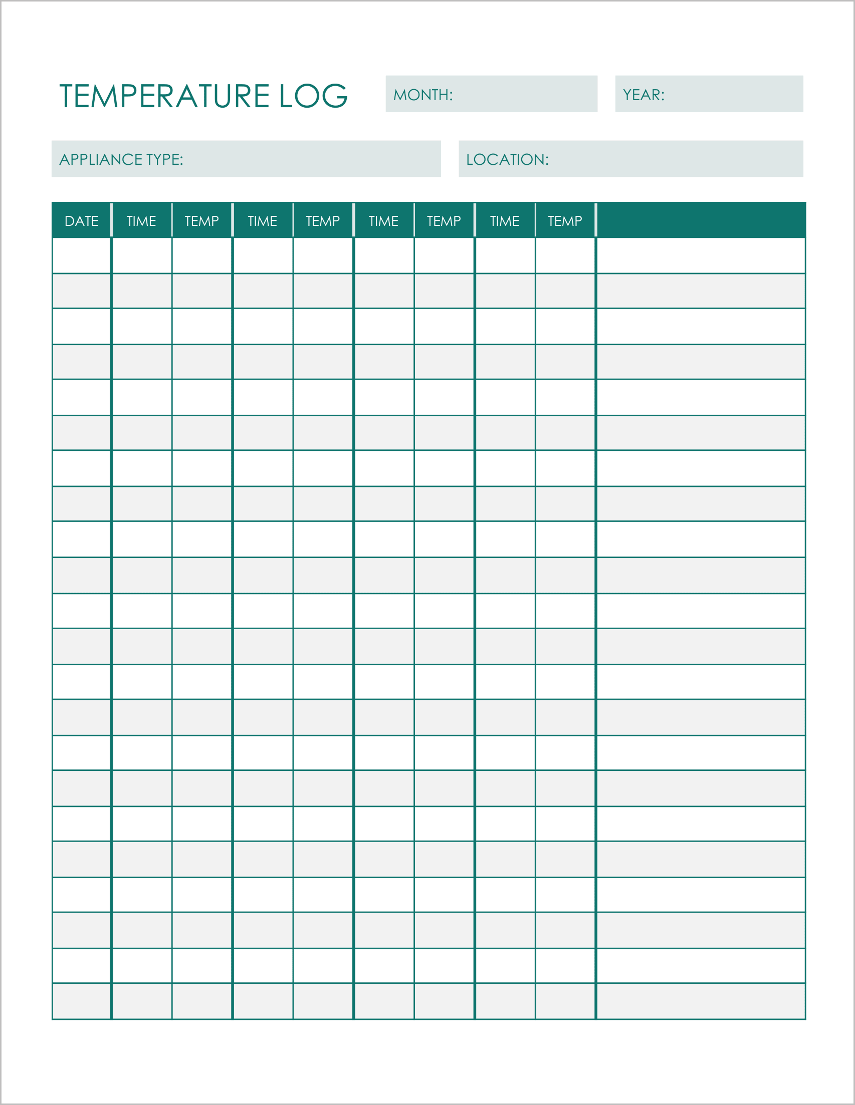 5 Free Fridge Temperature Log Templates