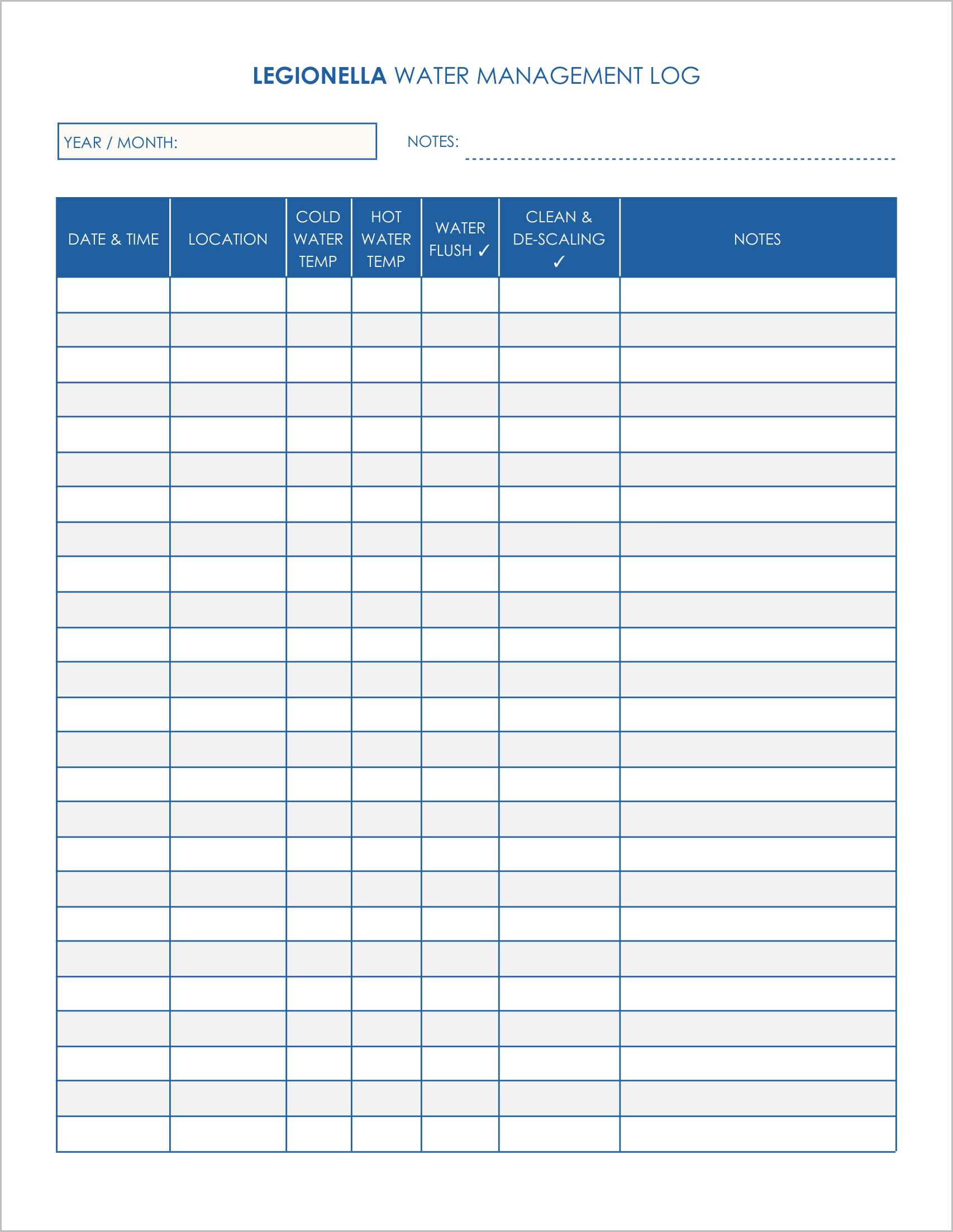 5 Free Legionella Log Sheet Templates