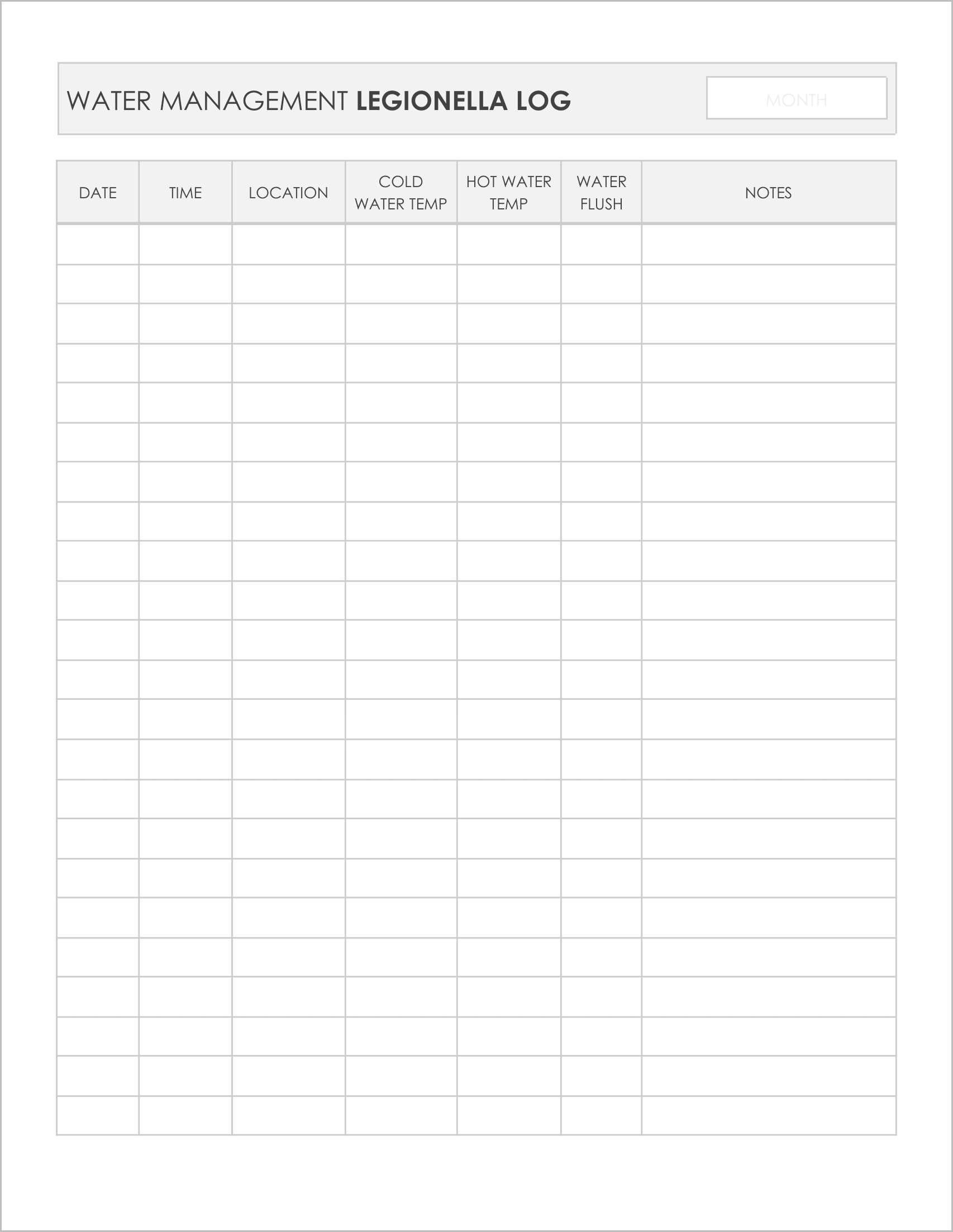 5 Free Legionella Log Sheet Templates
