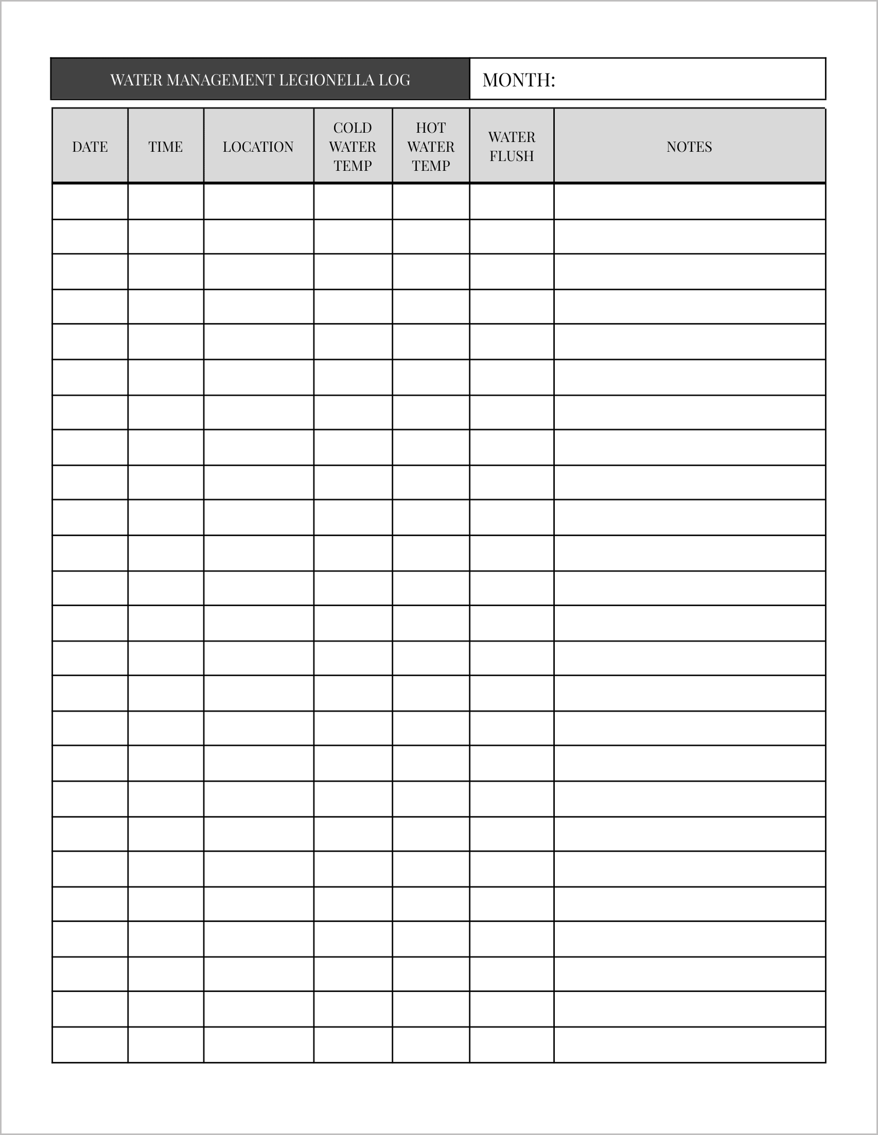 5 Free Legionella Log Sheet Templates
