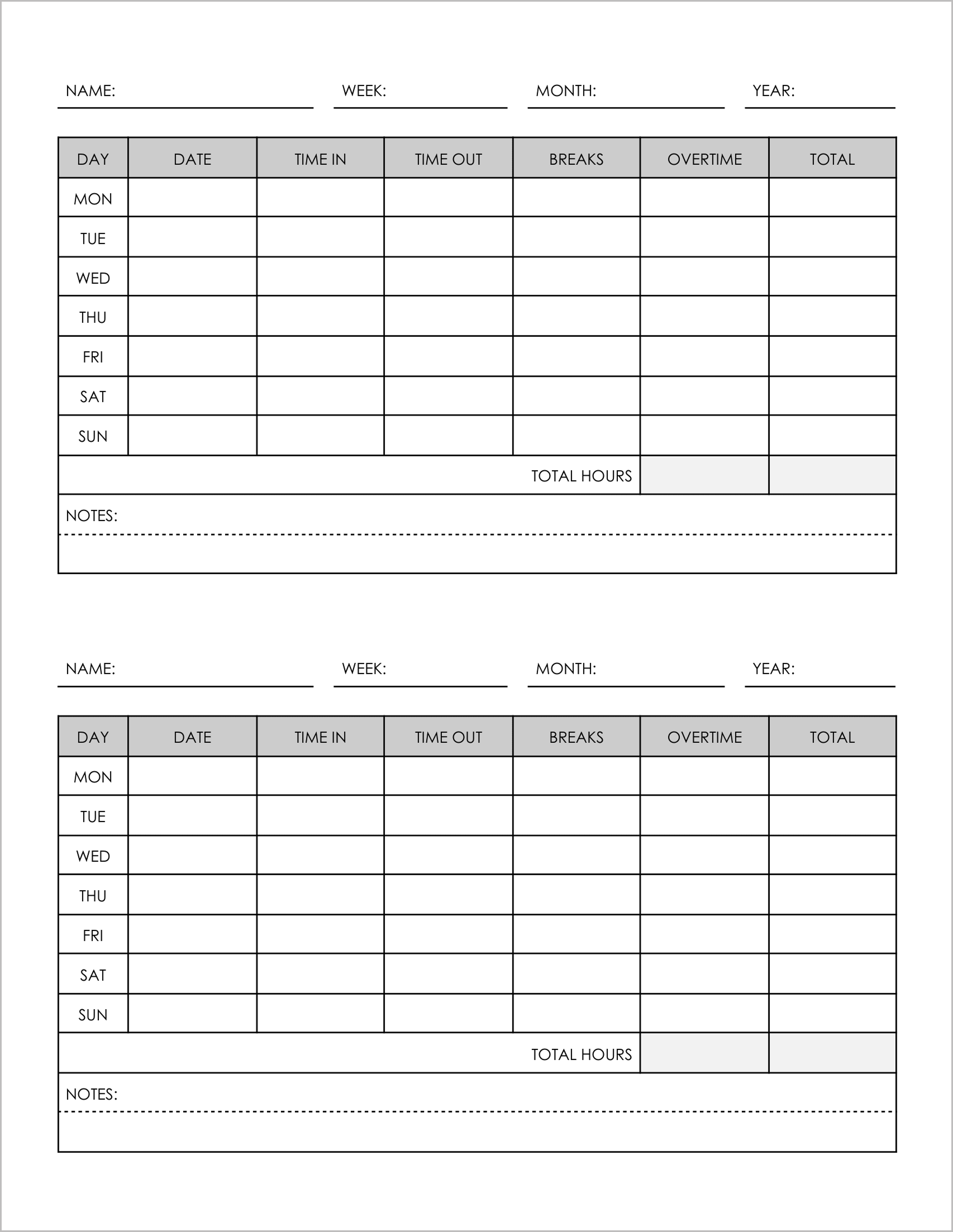 5 Free Weekly Time Sheet Log Templates