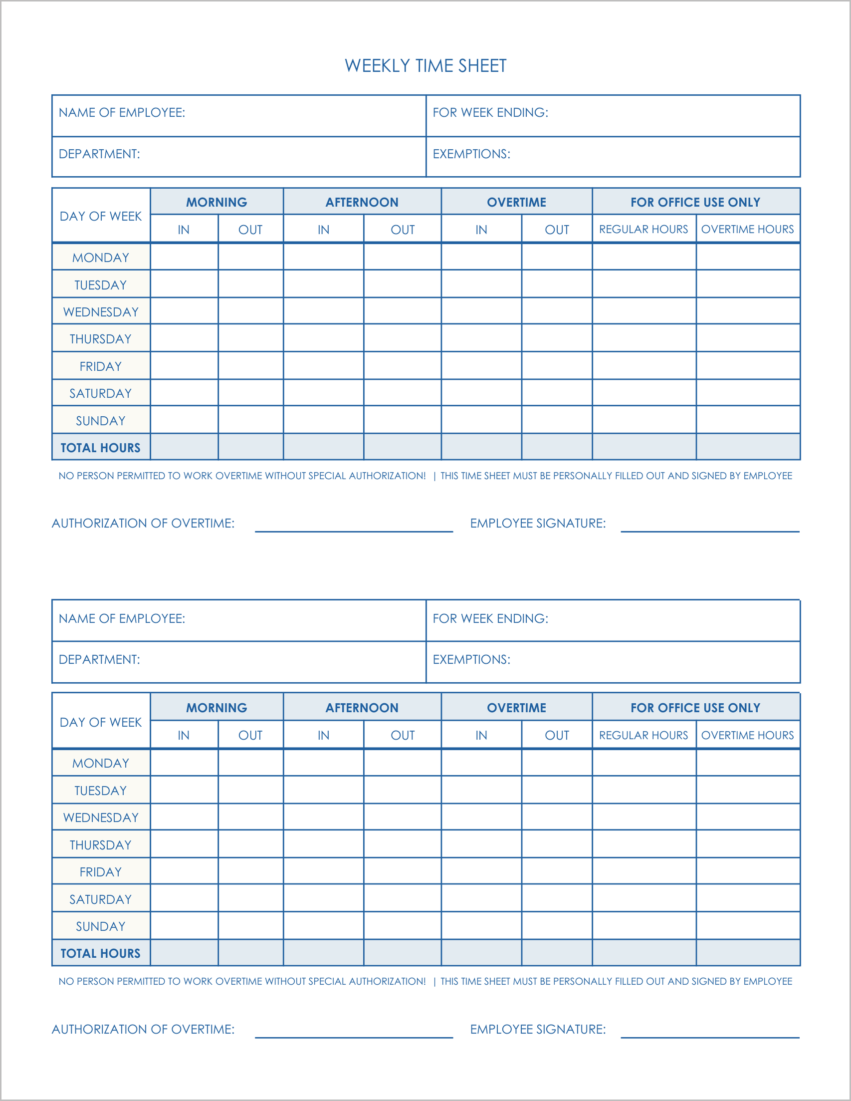 5 Free Weekly Time Sheet Log Templates