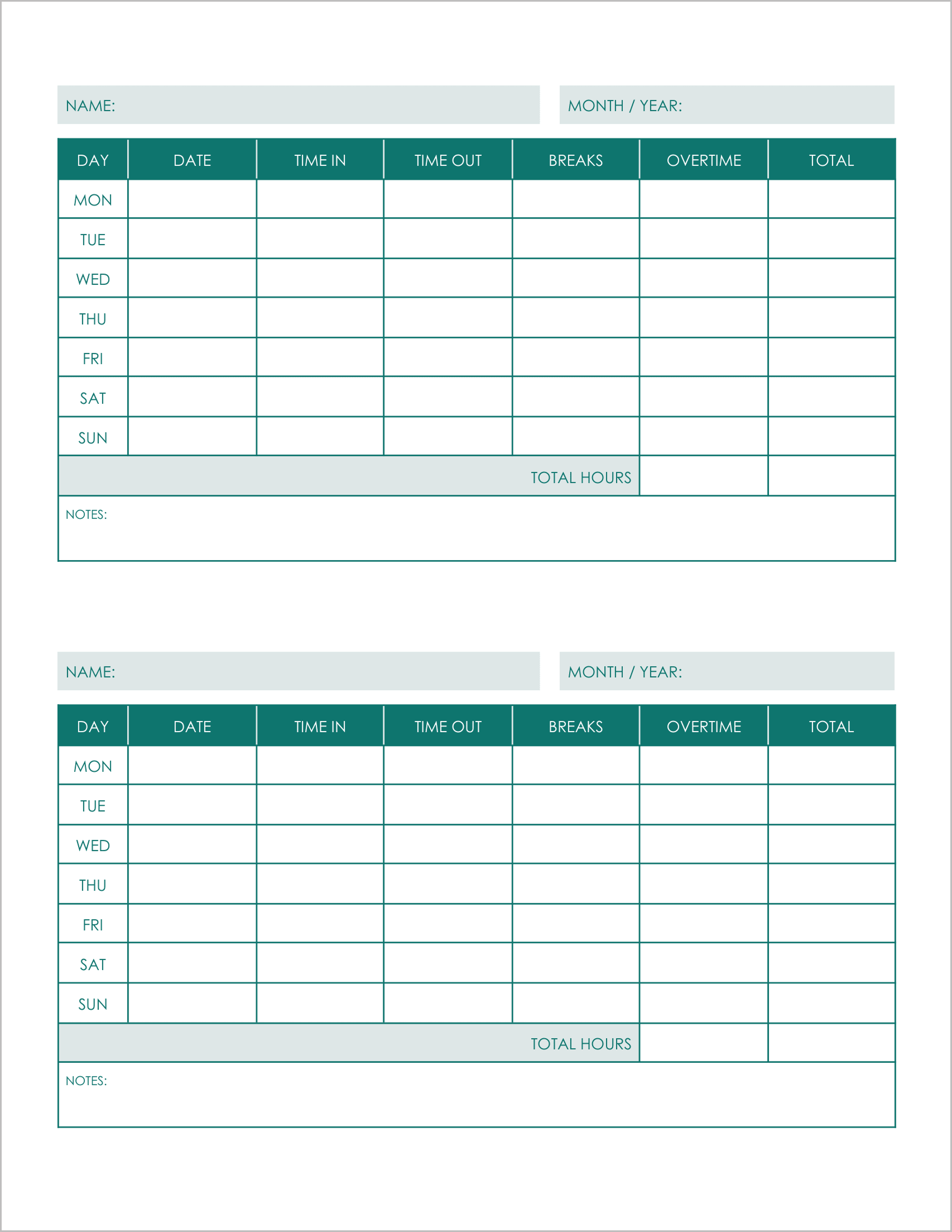 5 Free Weekly Time Sheet Log Templates