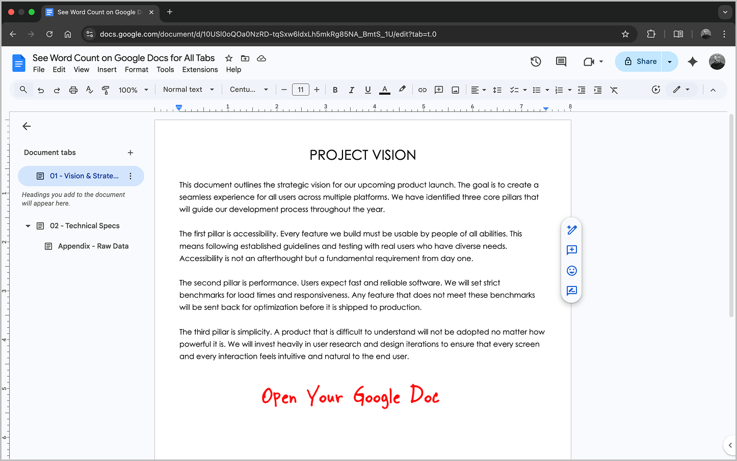 How to See Word Count on Google Docs for All Tabs