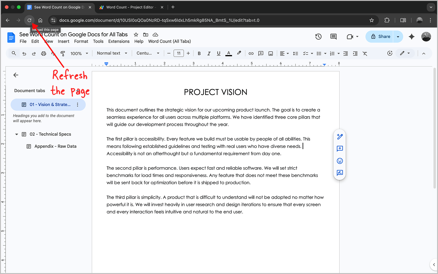 How to See Word Count on Google Docs for All Tabs