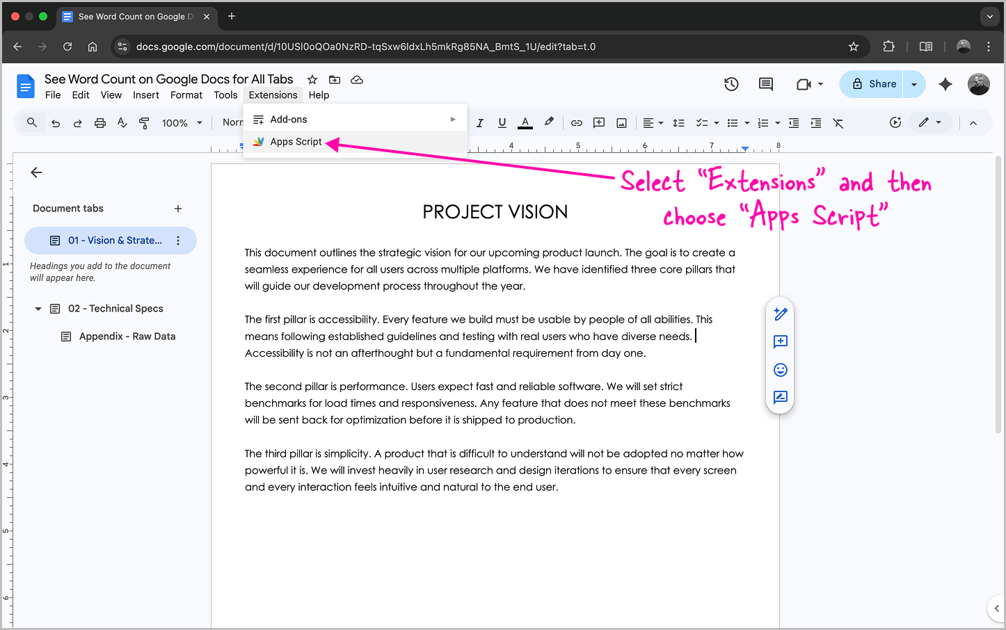How to See Word Count on Google Docs for All Tabs