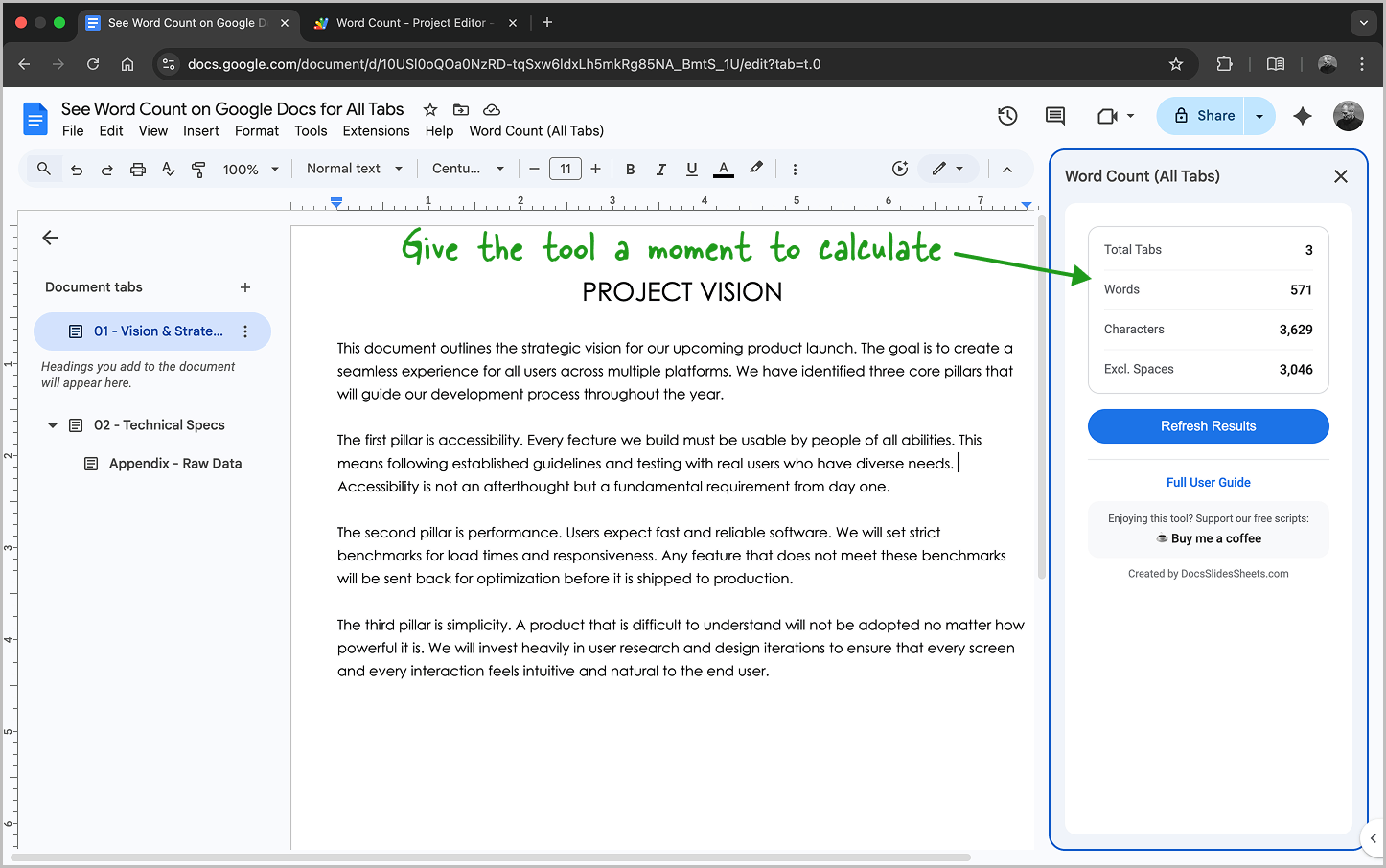 How to See Word Count on Google Docs for All Tabs