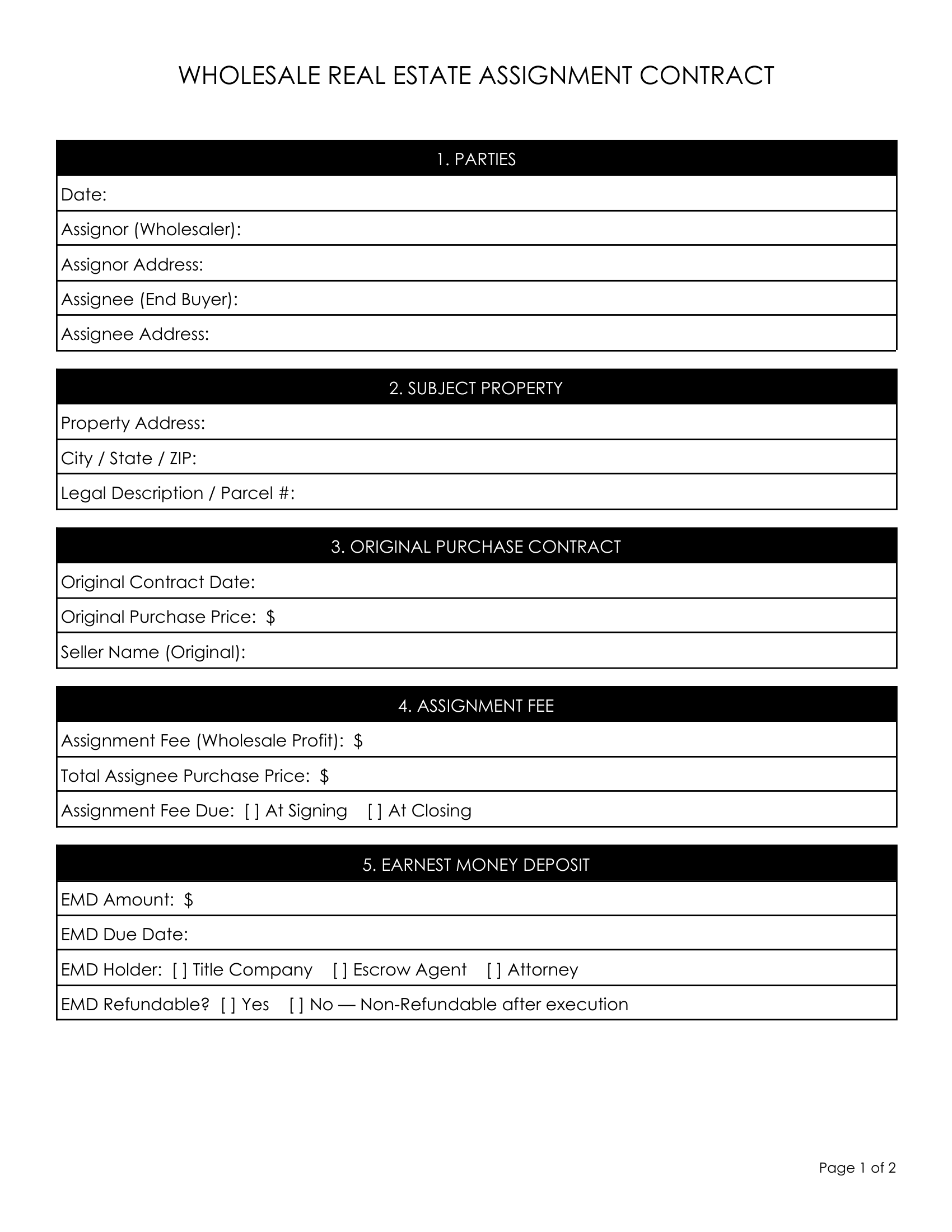 1. Classic Wholesale Assignment Contract