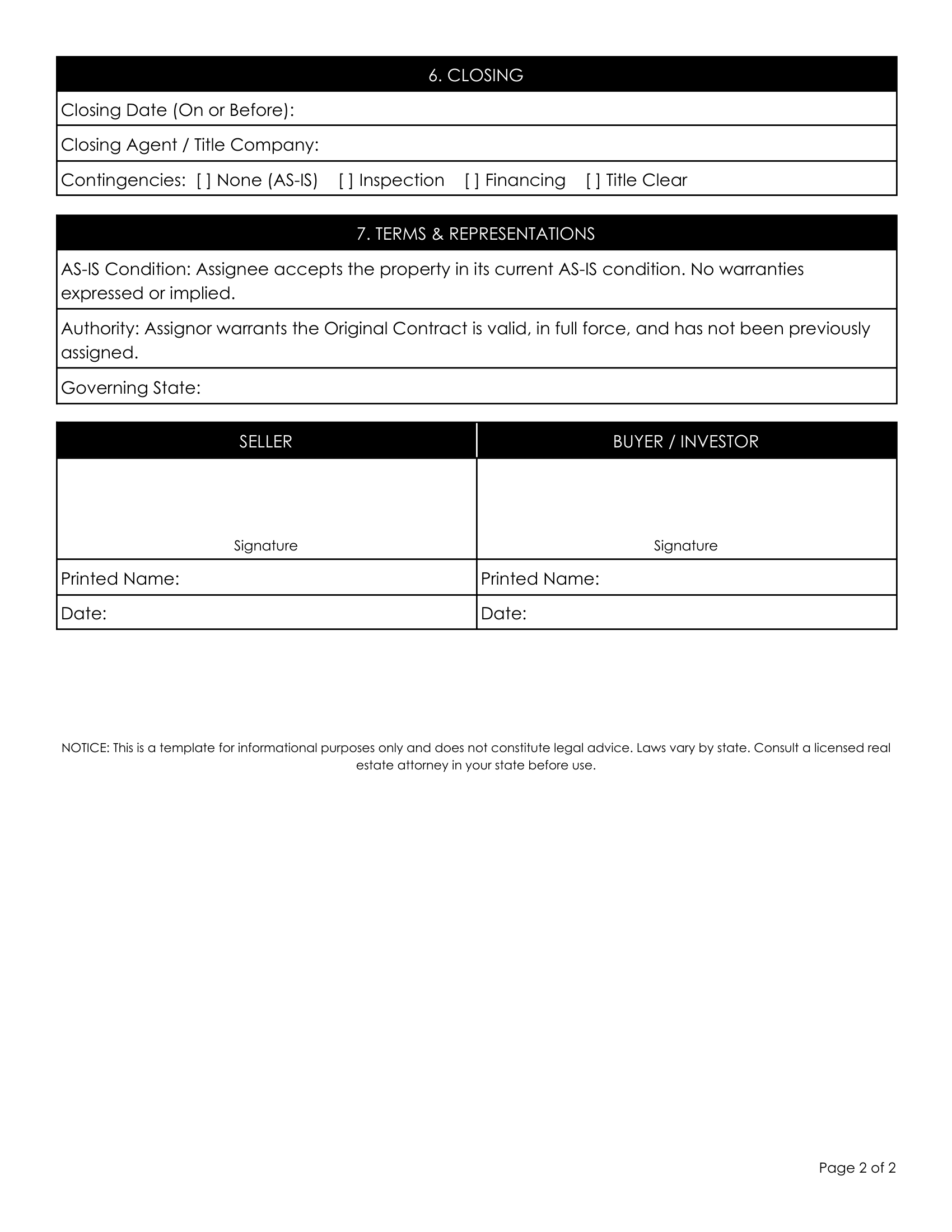 1. Classic Wholesale Assignment Contract