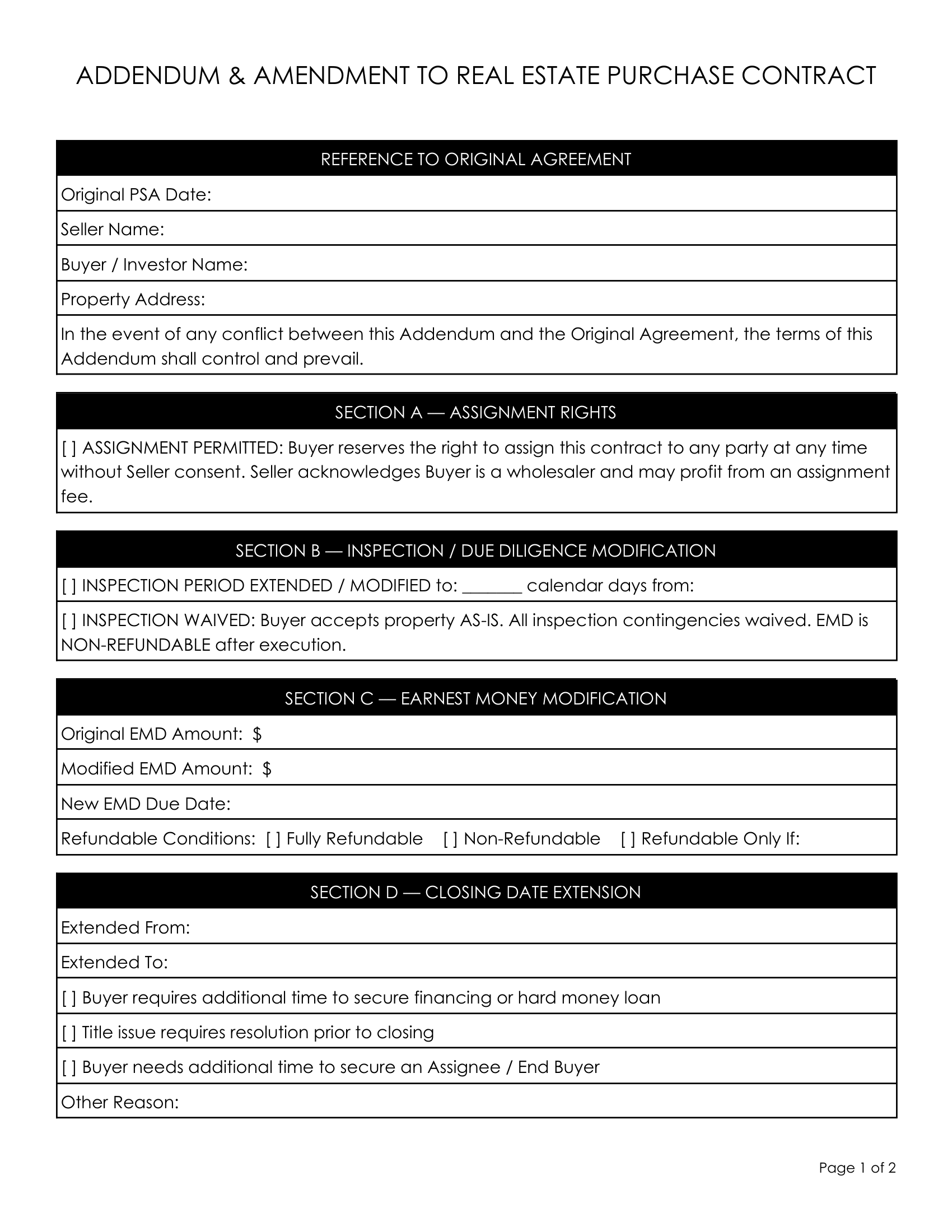 10. Addendum & Amendment to Existing PSA