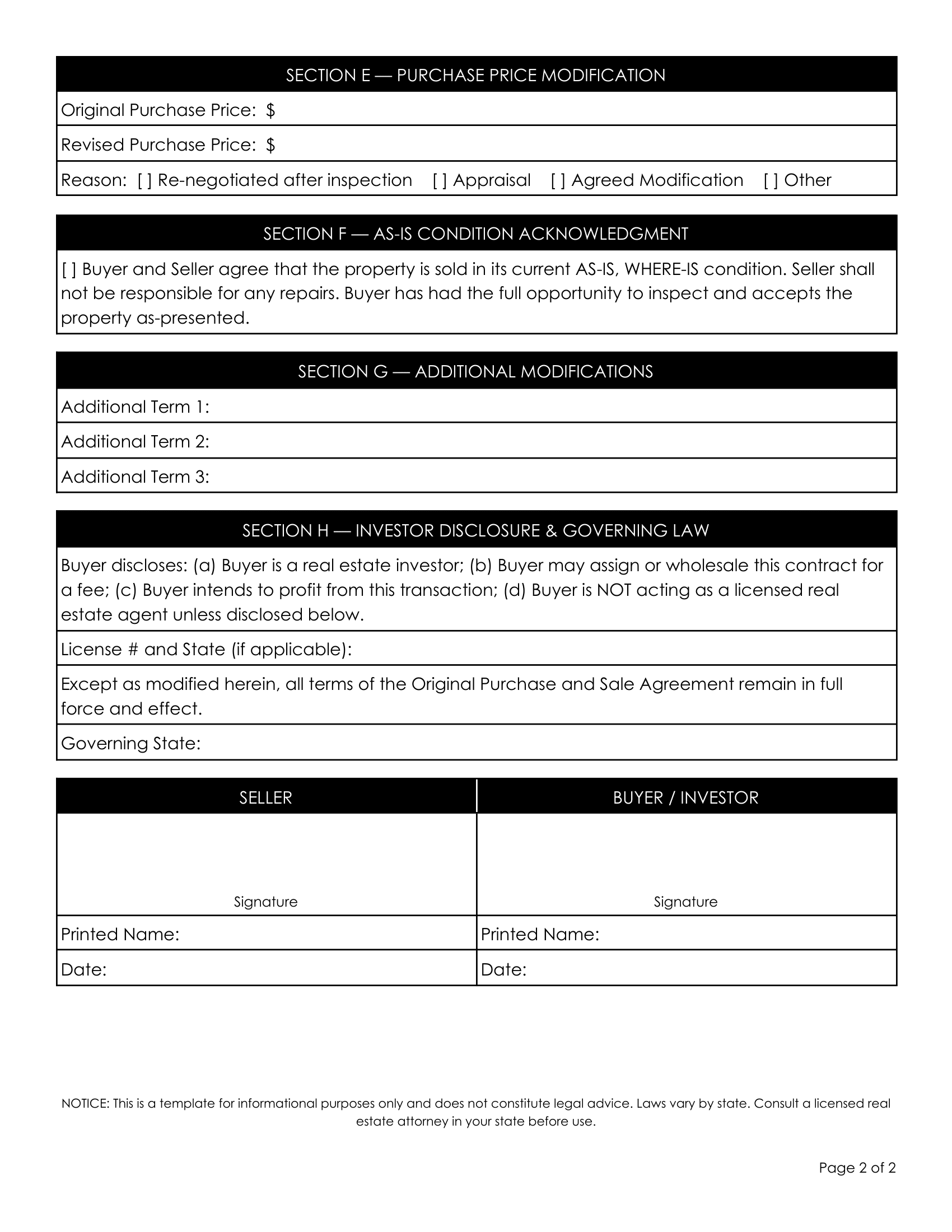 10. Addendum & Amendment to Existing PSA