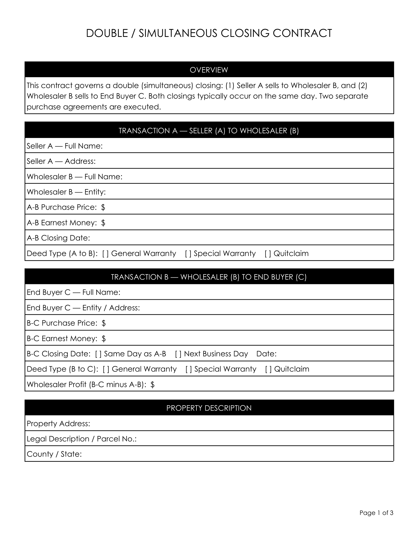 4. Double / Simultaneous Closing Agreement