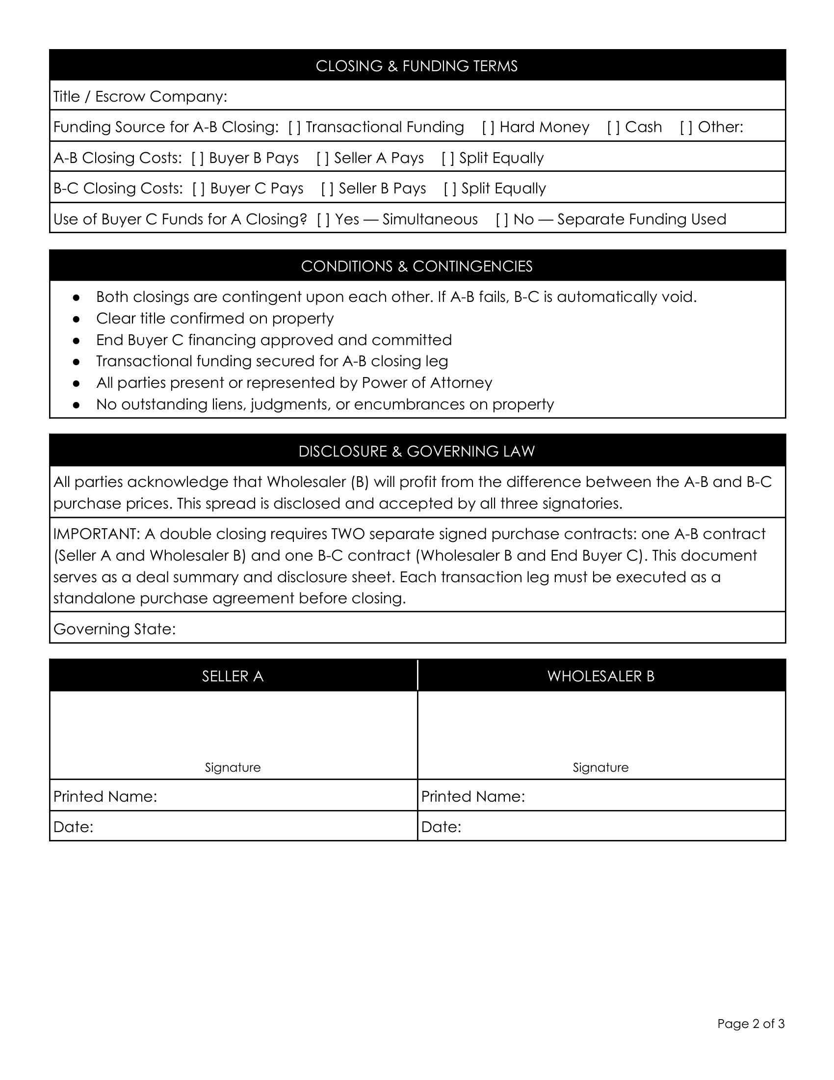 4. Double / Simultaneous Closing Agreement