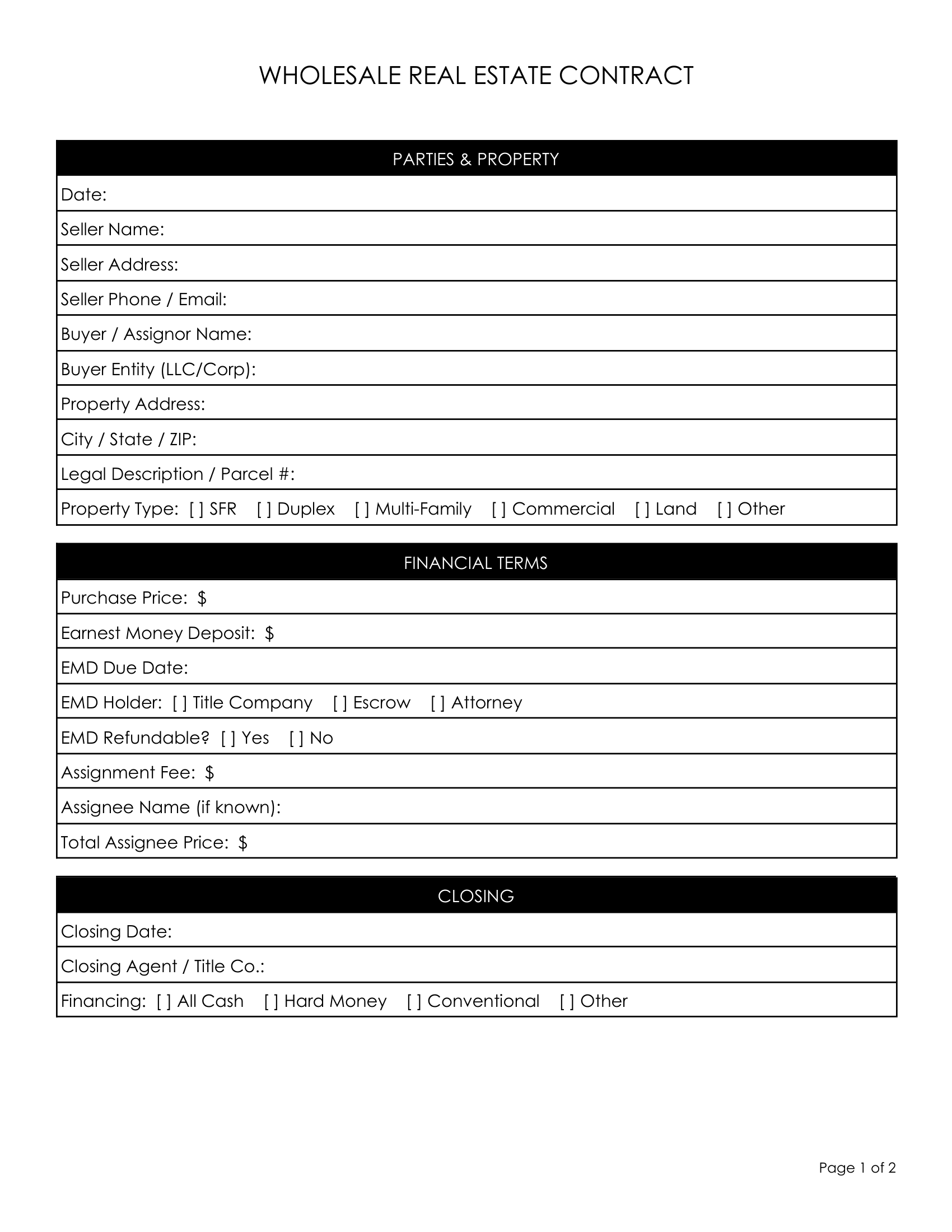 6. Compact One-Page Wholesale Contract